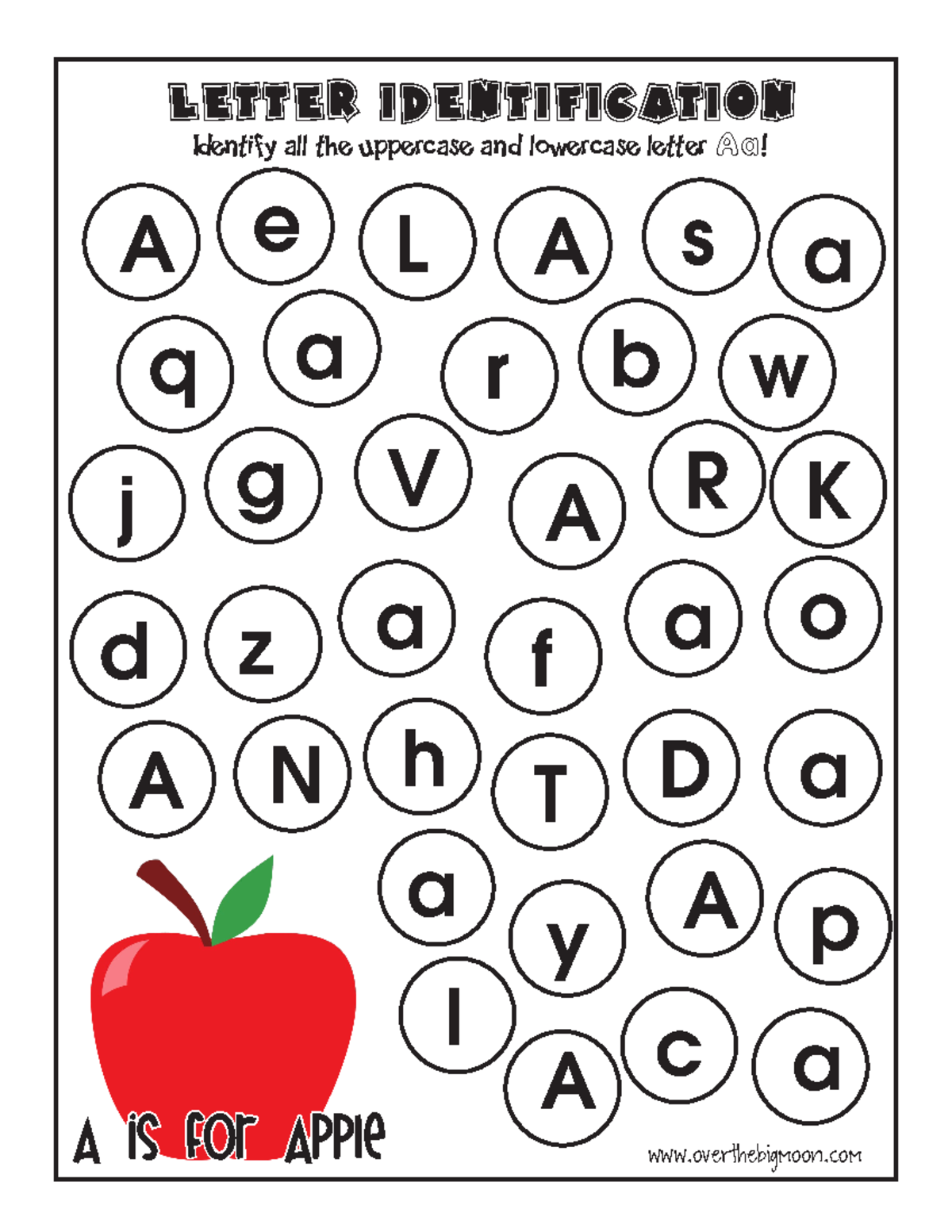 Letter Identification Bubbles - A e L A s a q a r b j g a V A R w K z f ...