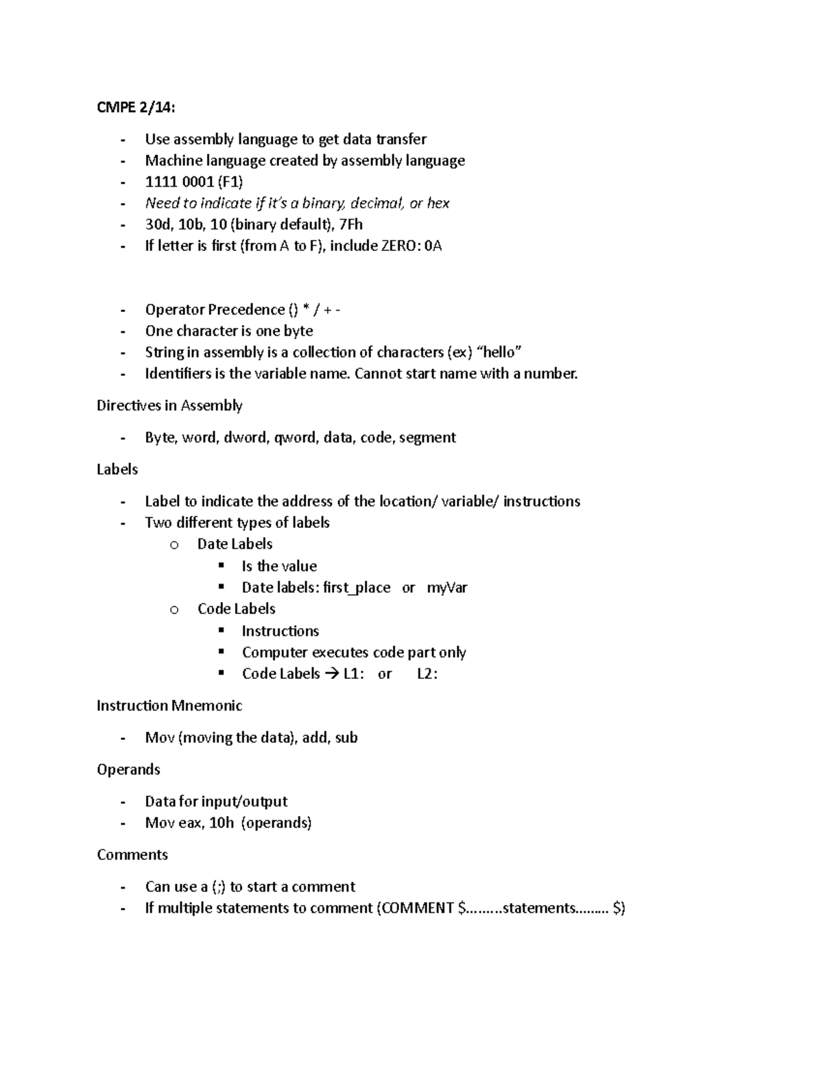 Assembly Language - CMPE 2/14: - Use assembly language to get data ...