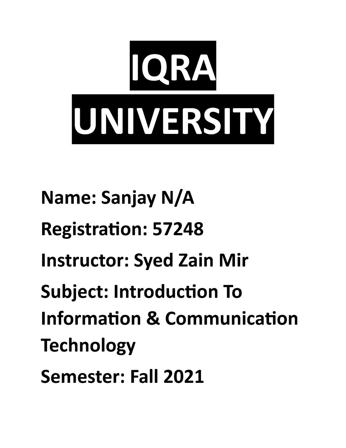 iqra university assignment front page