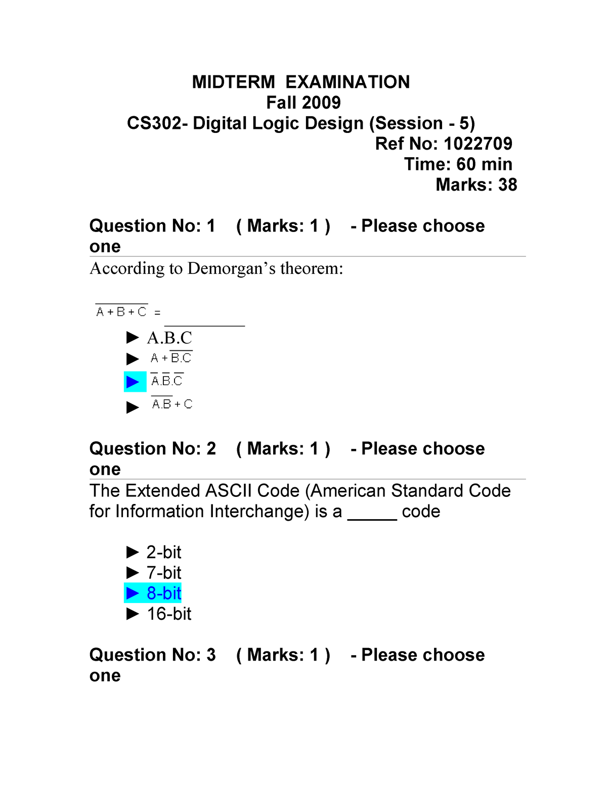 2 CS302-MID-TERM- Solved- Paper-1 - MIDTERM EXAMINATION Fall 2009 CS302 ...