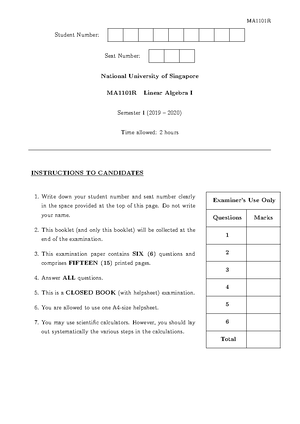 MA1522 Homework 1 soln - SOLUTION - NATIONAL UNIVERSITY OF SINGAPORE ...