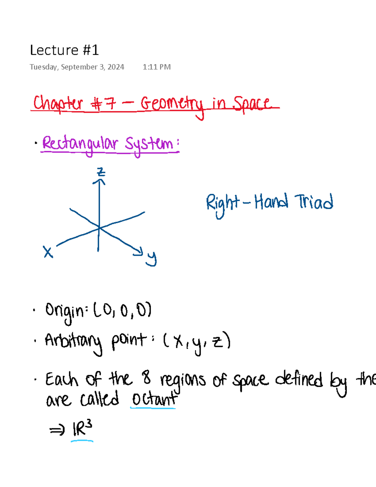Lecture 1 - notes - Lecture Tuesday, September 3, 2024 1:11 PM Chapter ...