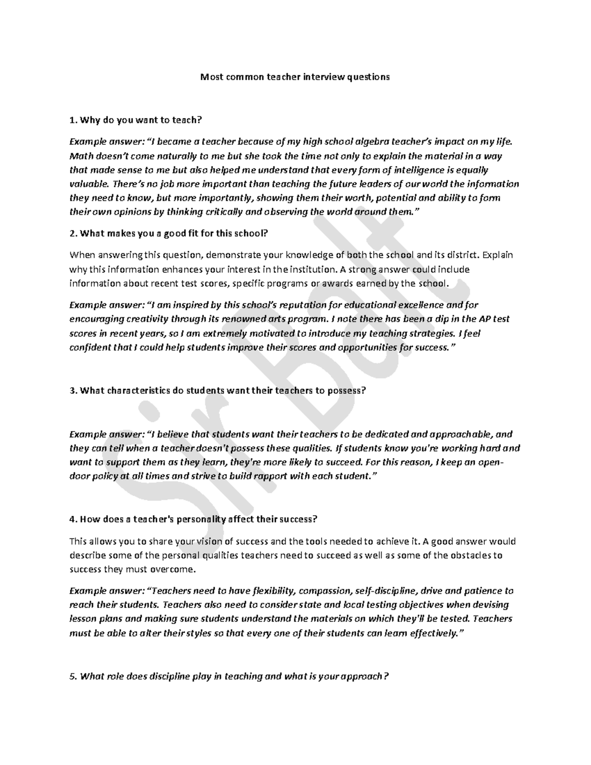 Common and Hard questions during interview - Most common teacher ...