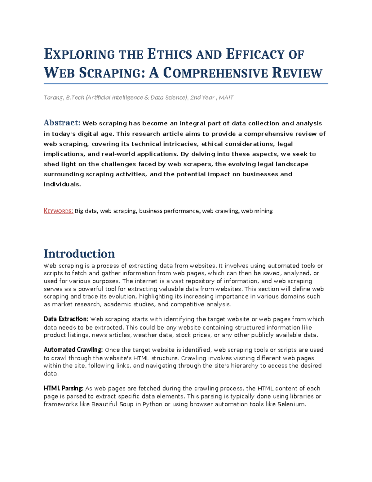Exploring the Ethics and Efficacy of Web Scraping - EXPLORING THE ...