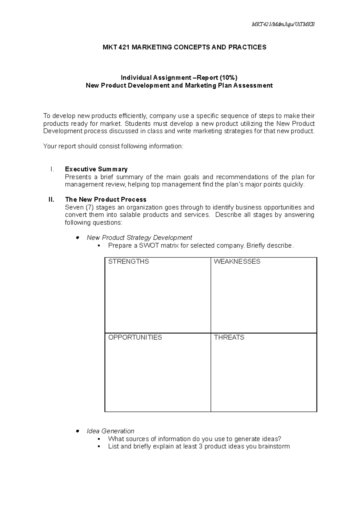 NEW NPD Report Guidelines - MKT421/MdmJuju/UiTMKB MKT 421 MARKETING ...
