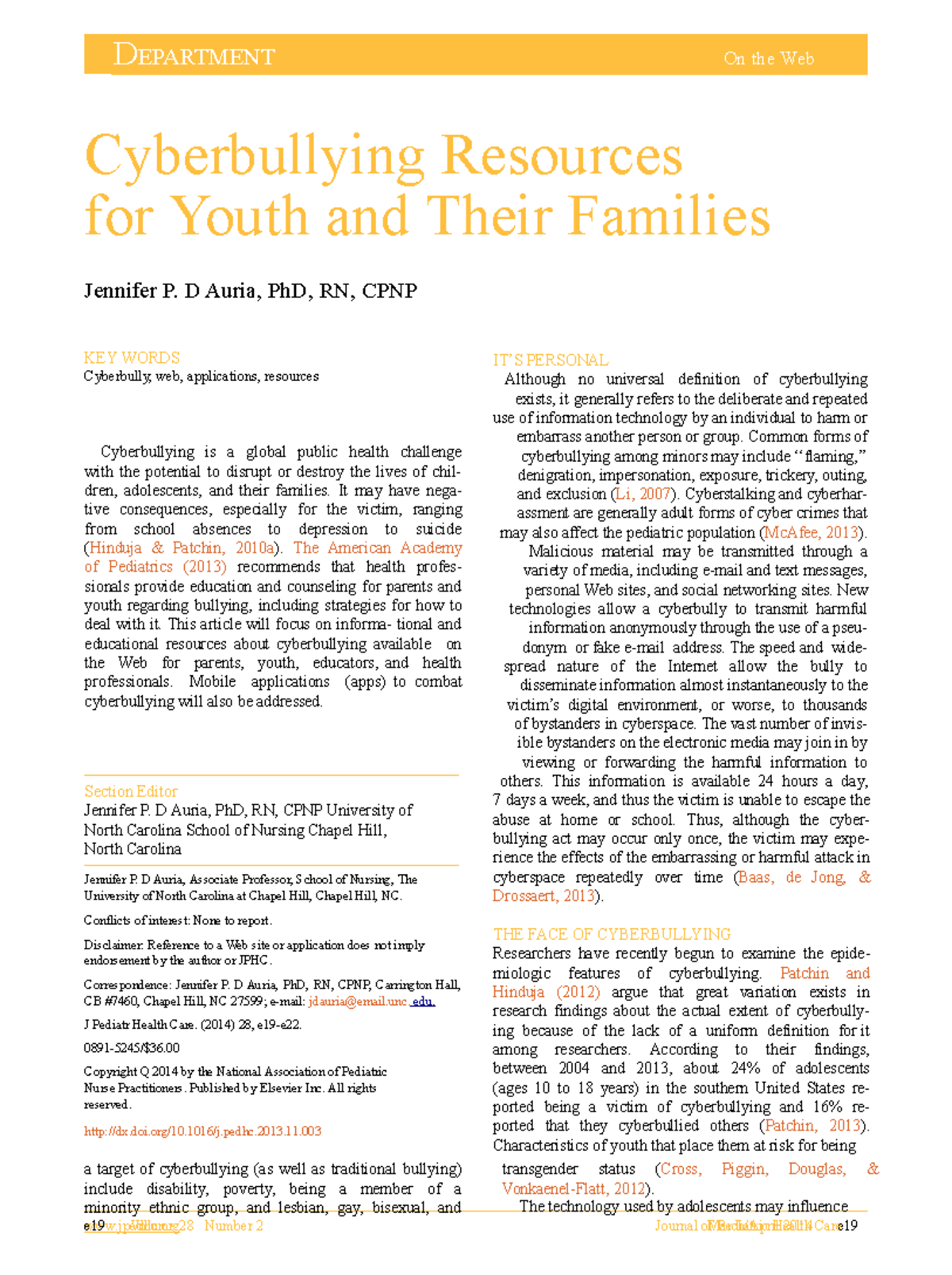 Cyberbullying Resources for Youth and their Families - jpedhc Volume 28 ...