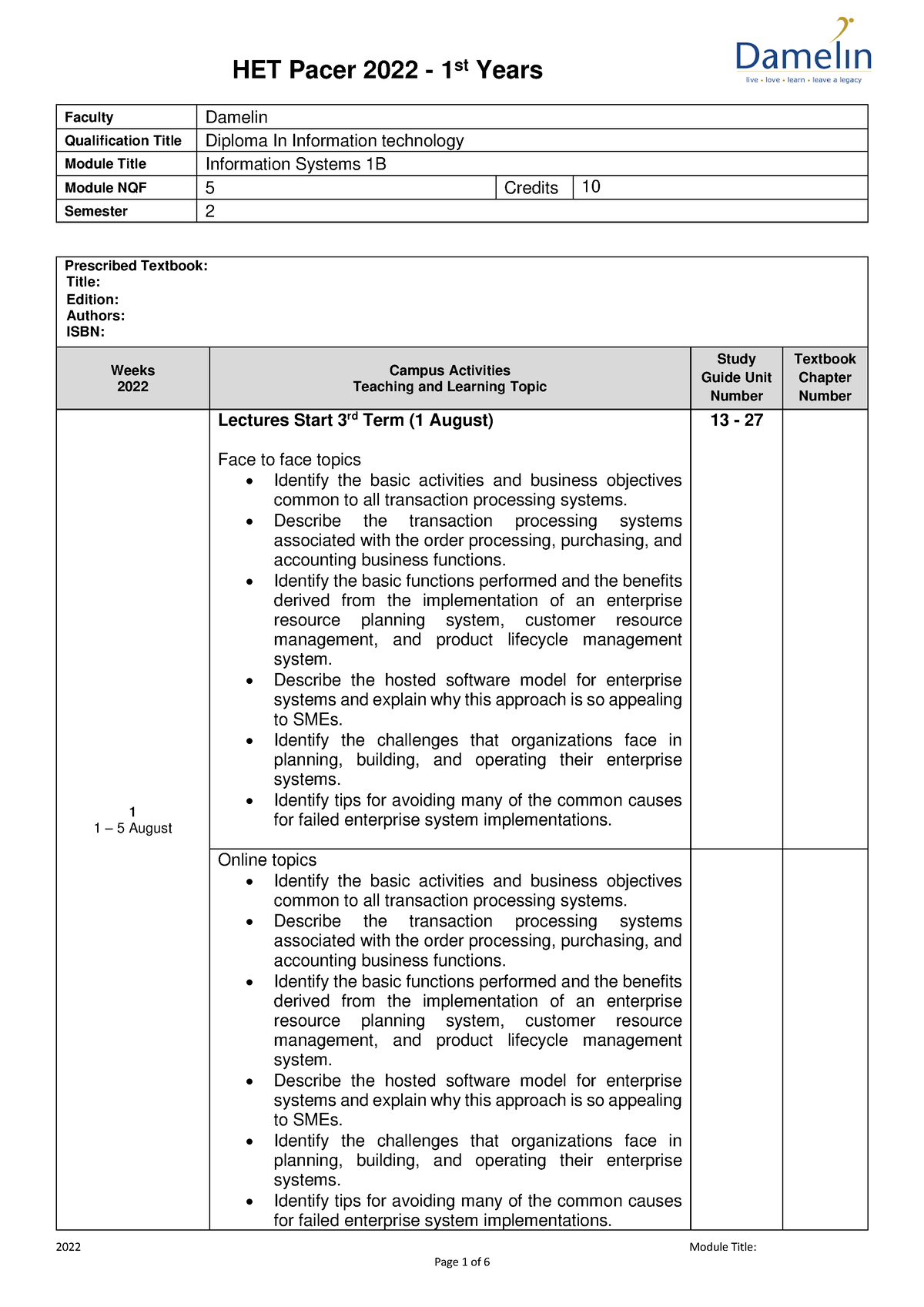 2022 Pacer 22 HE FT DP IT INS120 Y1S2 - 2022 Module Title: Faculty ...