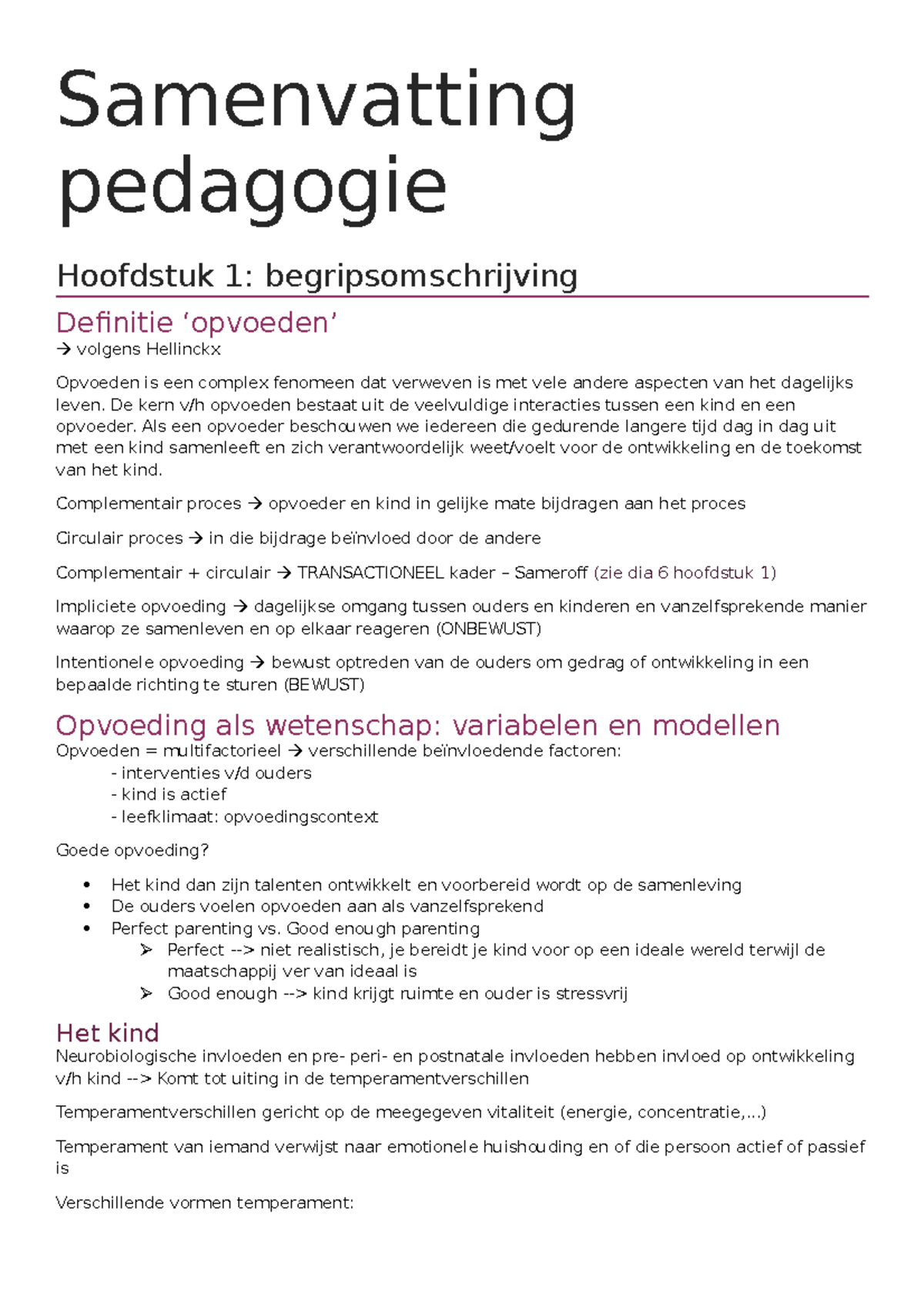 Samenvatting - Compleet - Samenvatting Pedagogie Hoofdstuk 1 ...