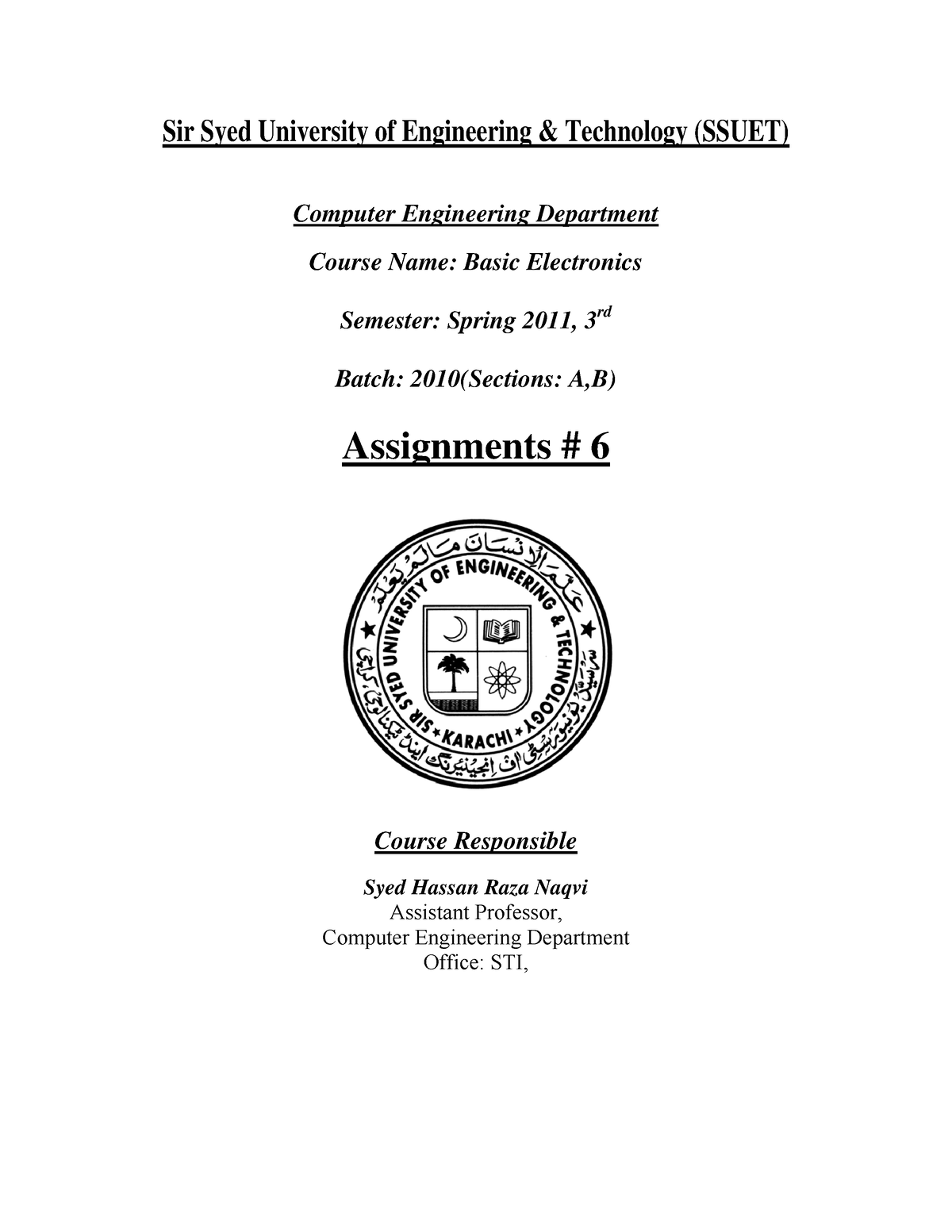 Be Assignment Solution 06 Sir Syed University Of Engineering