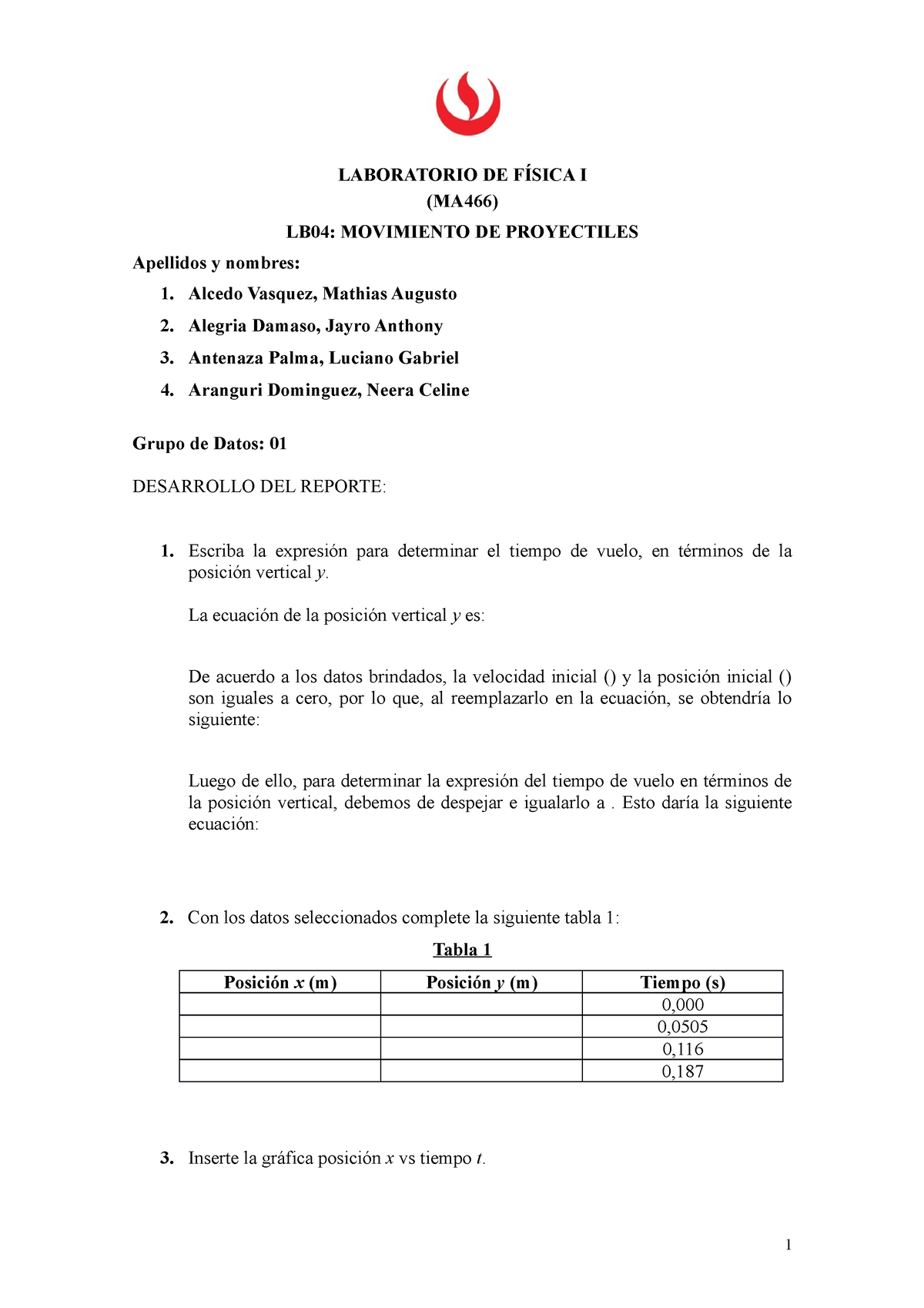 Reporte Del Laboratorio Lb04 Mov Proyectil De Física I Fisica 1 Upc