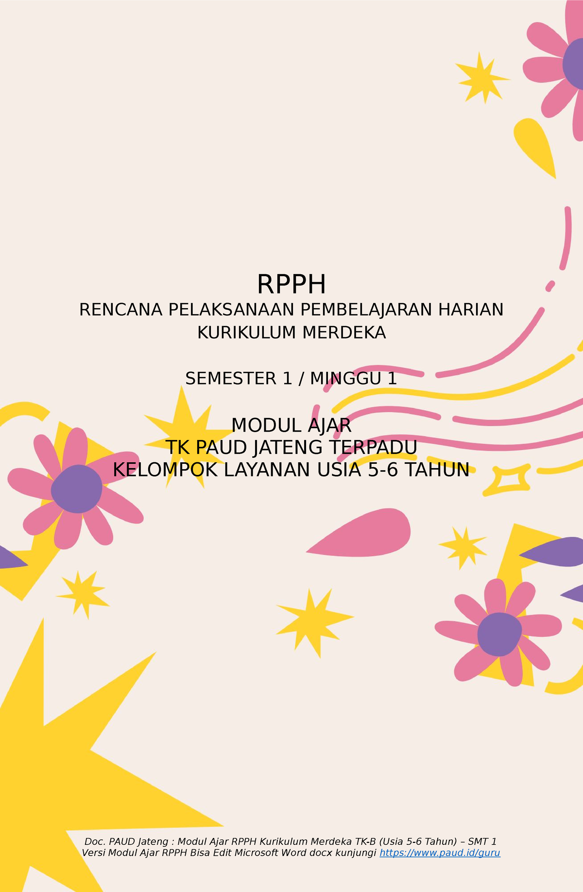 Modul Ajar RPPH TK B 5 6 Tahun Kurmer Smt1 Minggu 01 - RPPH RENCANA ...