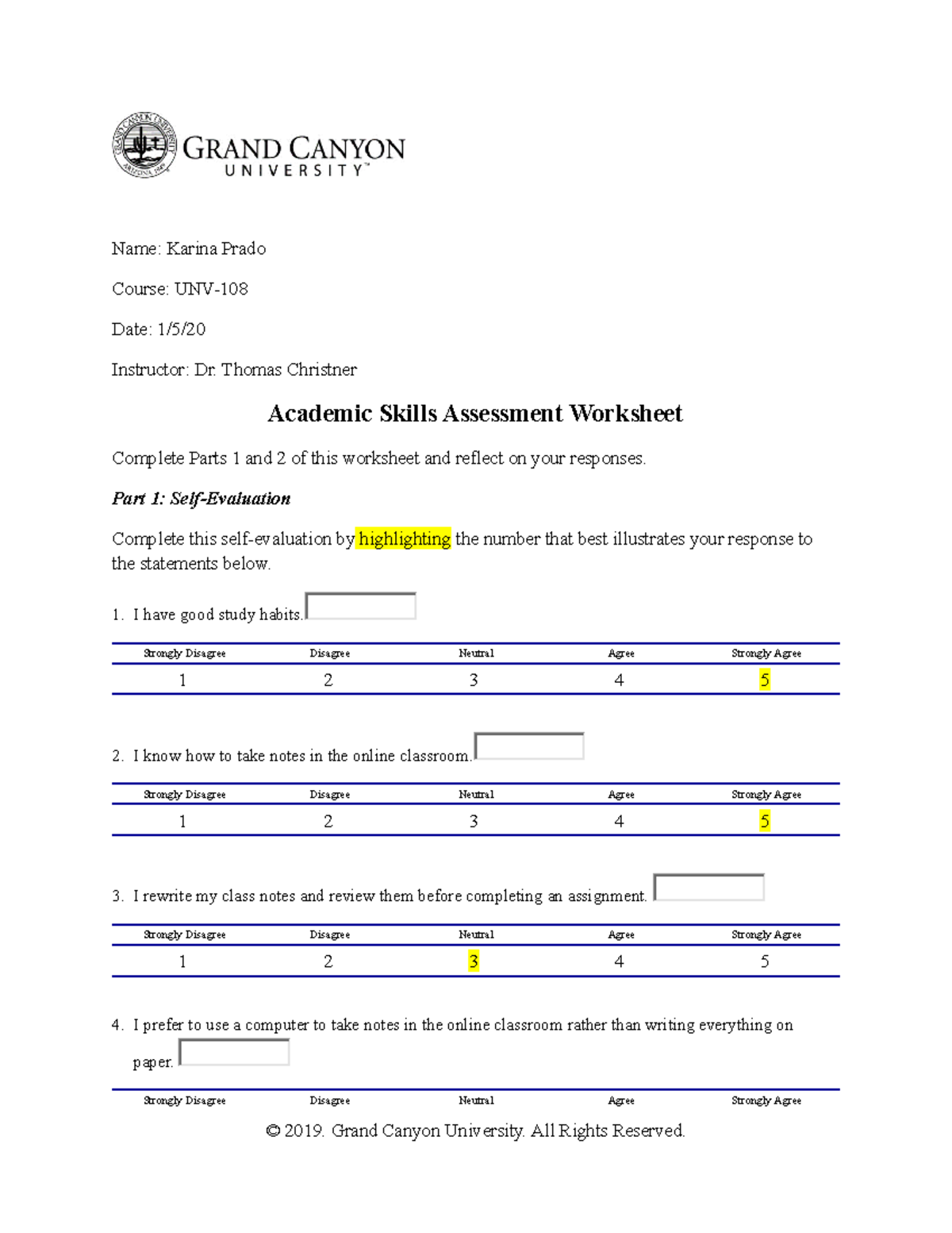 Academic Skills Assessment Worksheet - Studocu