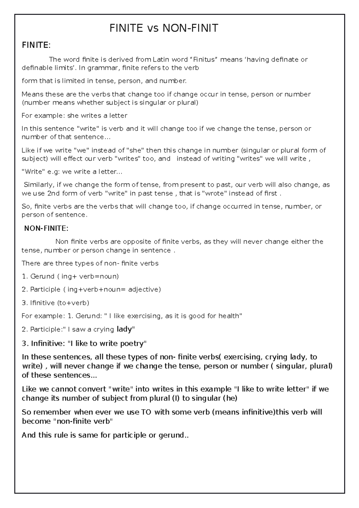 Finite vs NON Finite - FINITE vs NON-FINIT FINITE: The word finite is ...