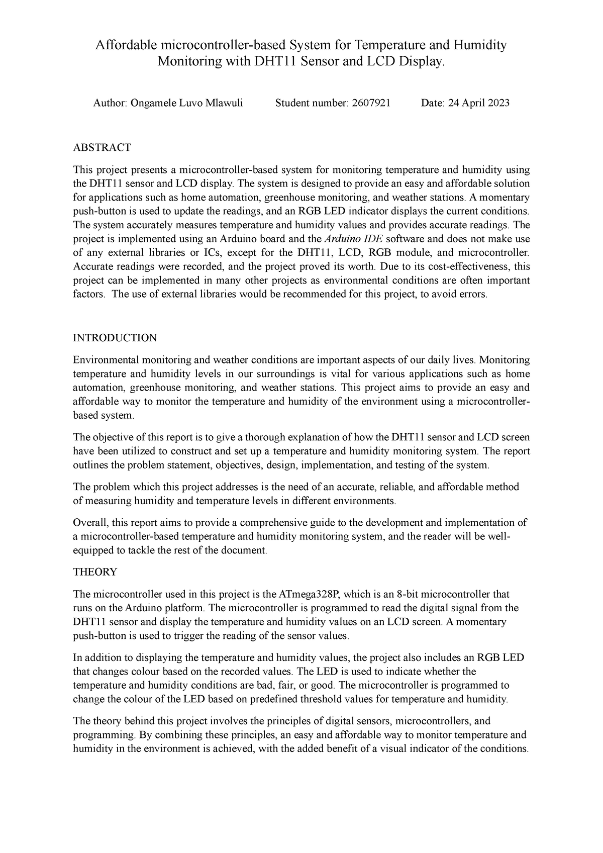 Micros TECH Report - DHT11 reprt. - Affordable microcontroller-based ...