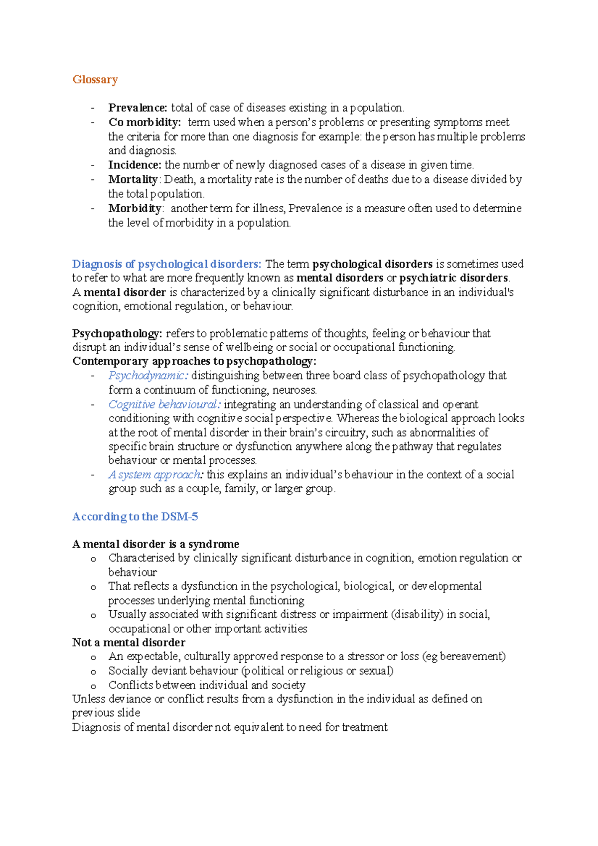 Psychology 1b - notes - Glossary - Prevalence: total of case of ...