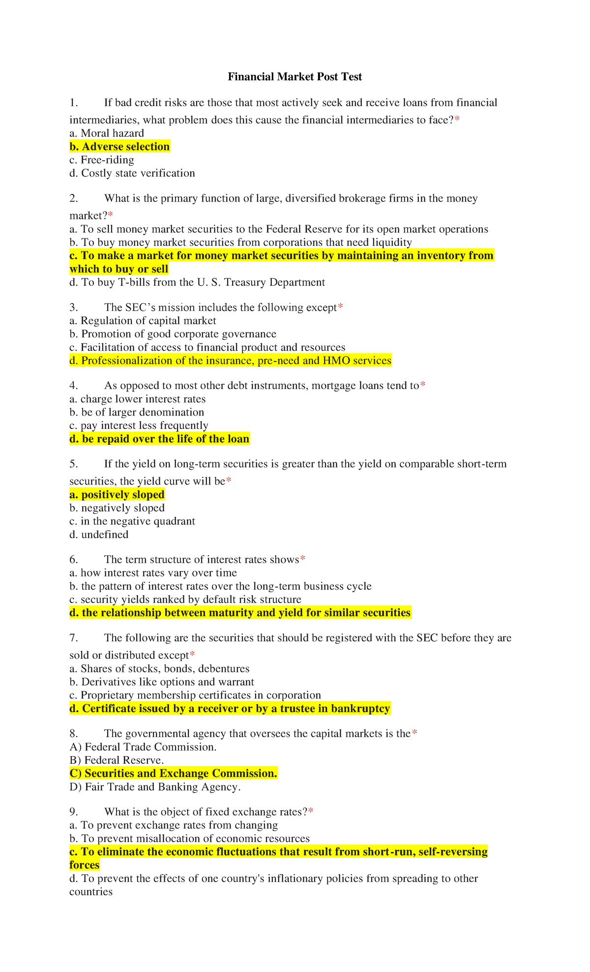 FM POST TEST Financial Market Post Test Financial Market Post Test