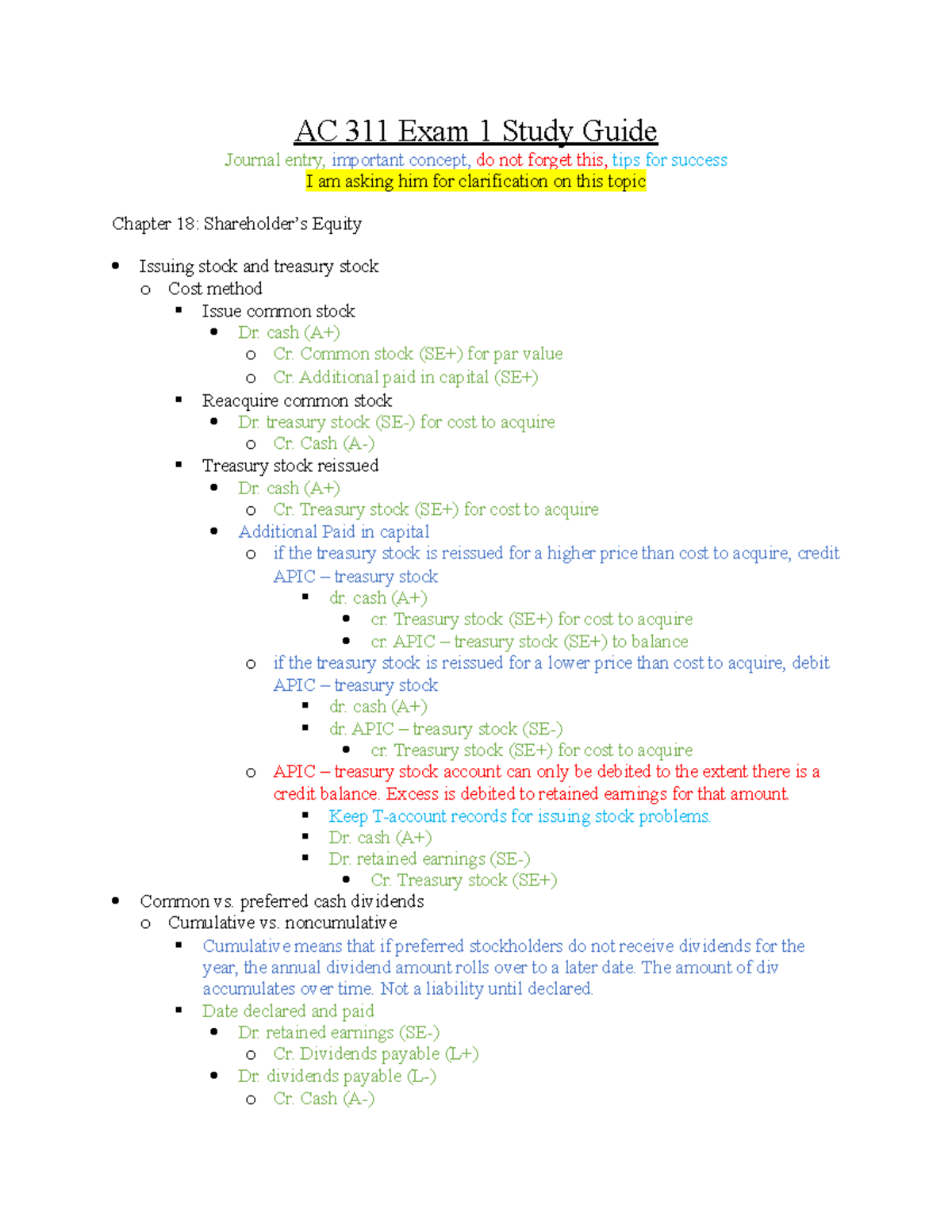 AC 311 Exam 1 Study Guide - AC 361 - Alabama - Studocu