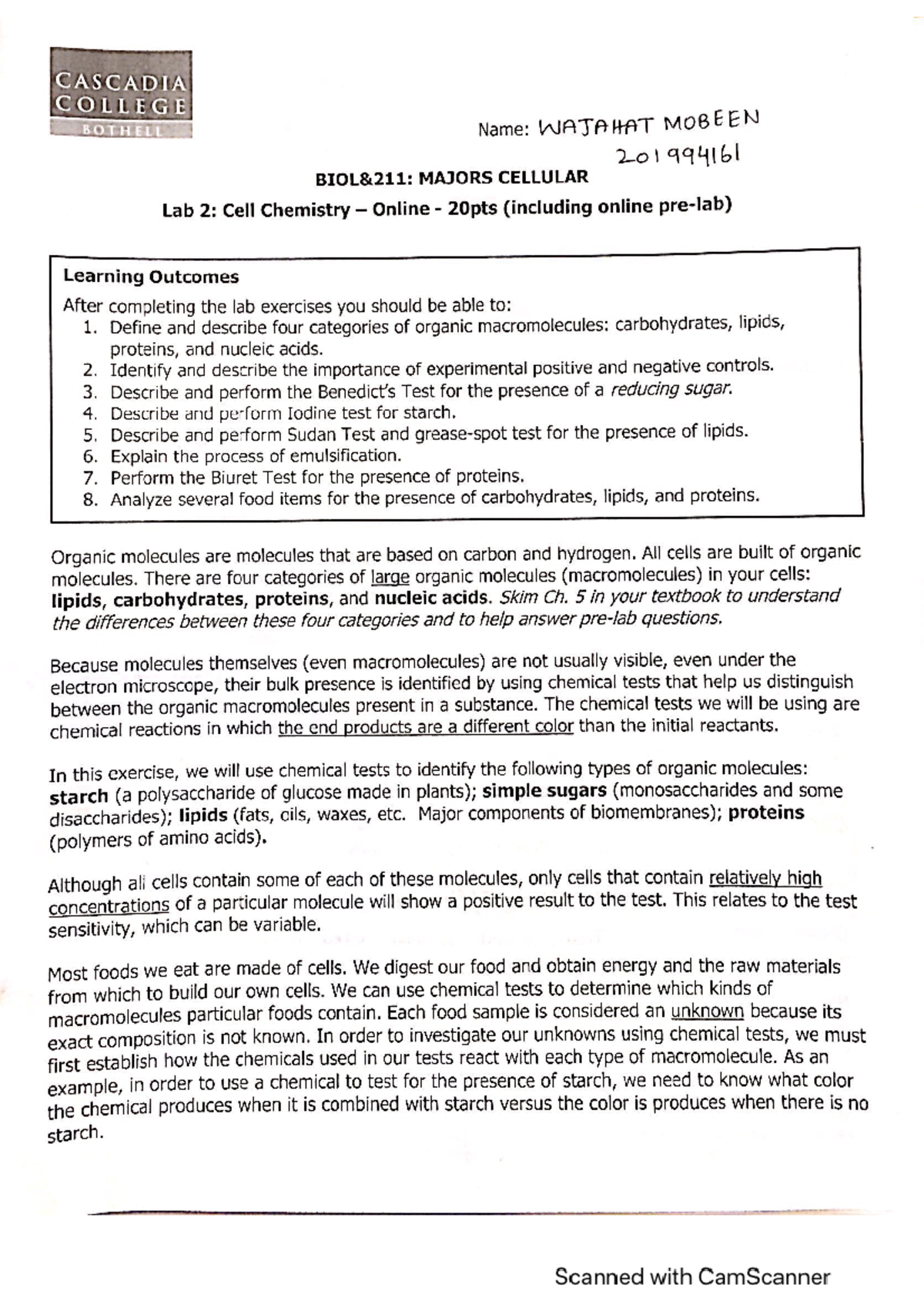 Lab 2 - notes - CASCADIA COLLEGE BOTHELL Name: WAJAHAT MOBEEN 201994161 ...