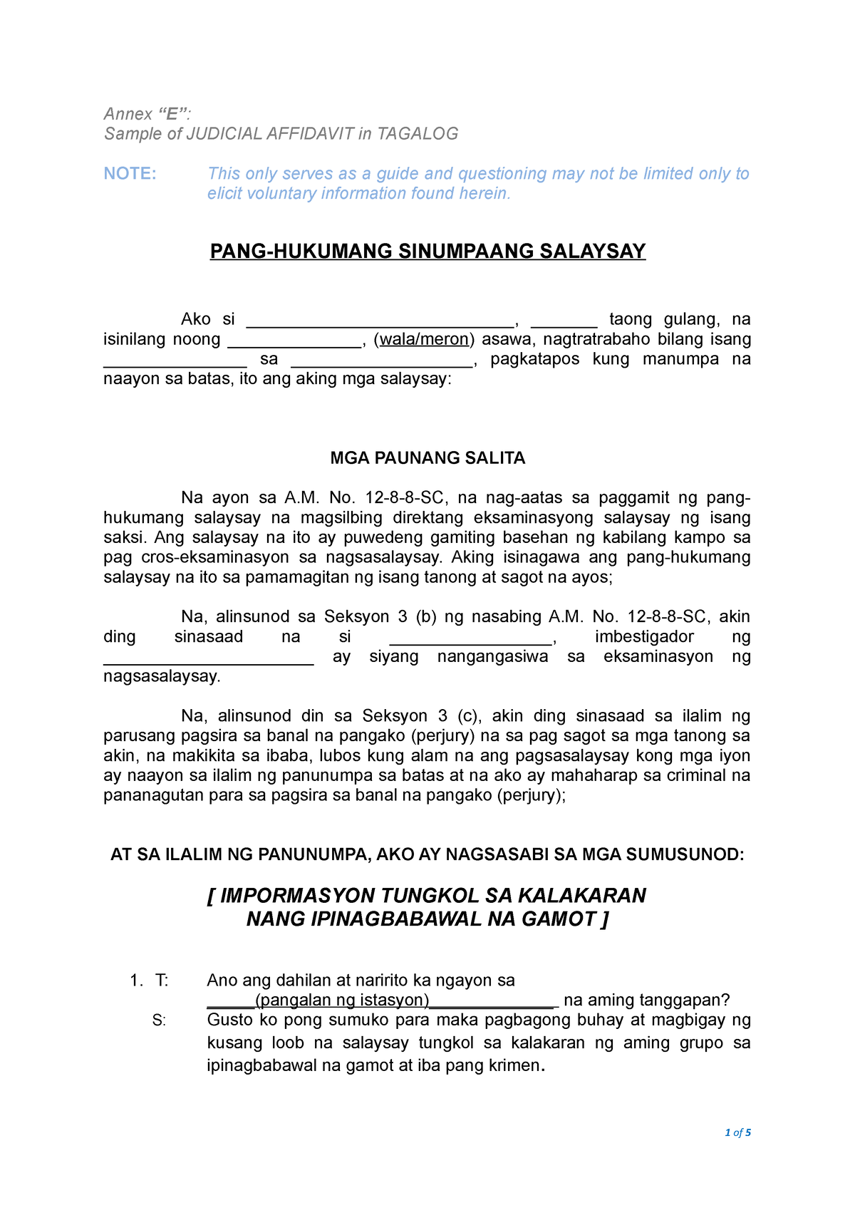 Affidavit Tagalog Sample 7114