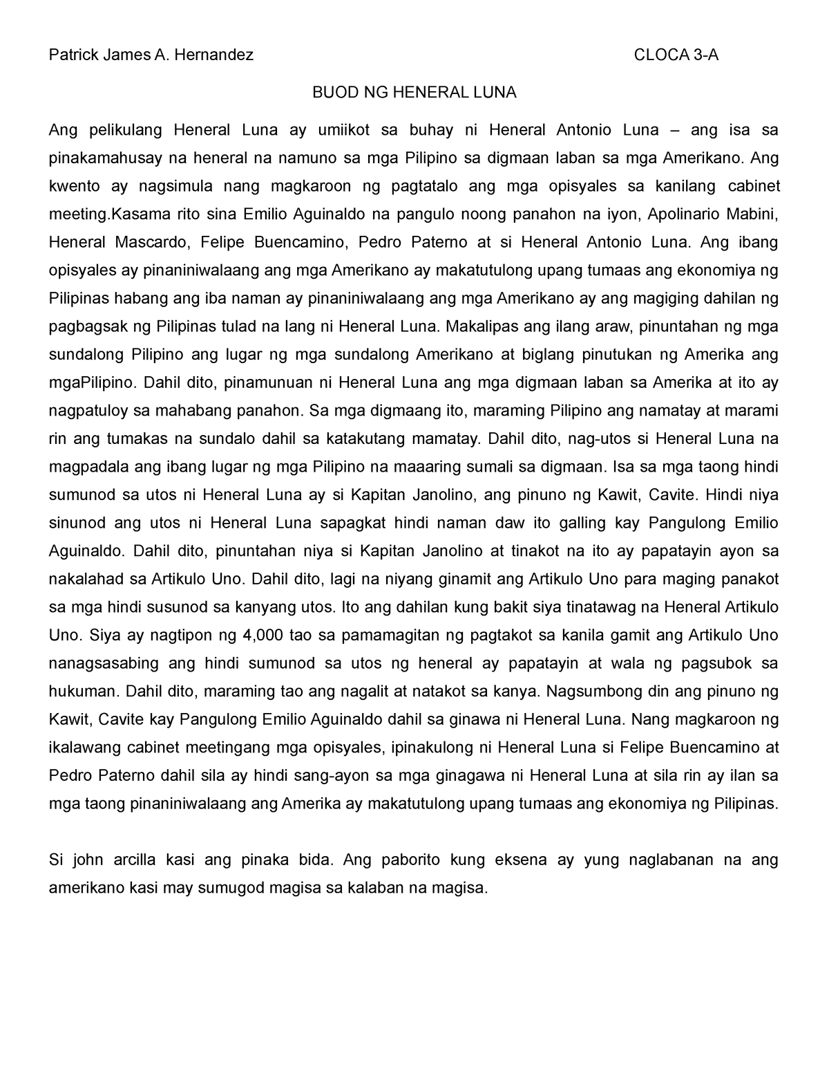 heneral luna summary essay brainly