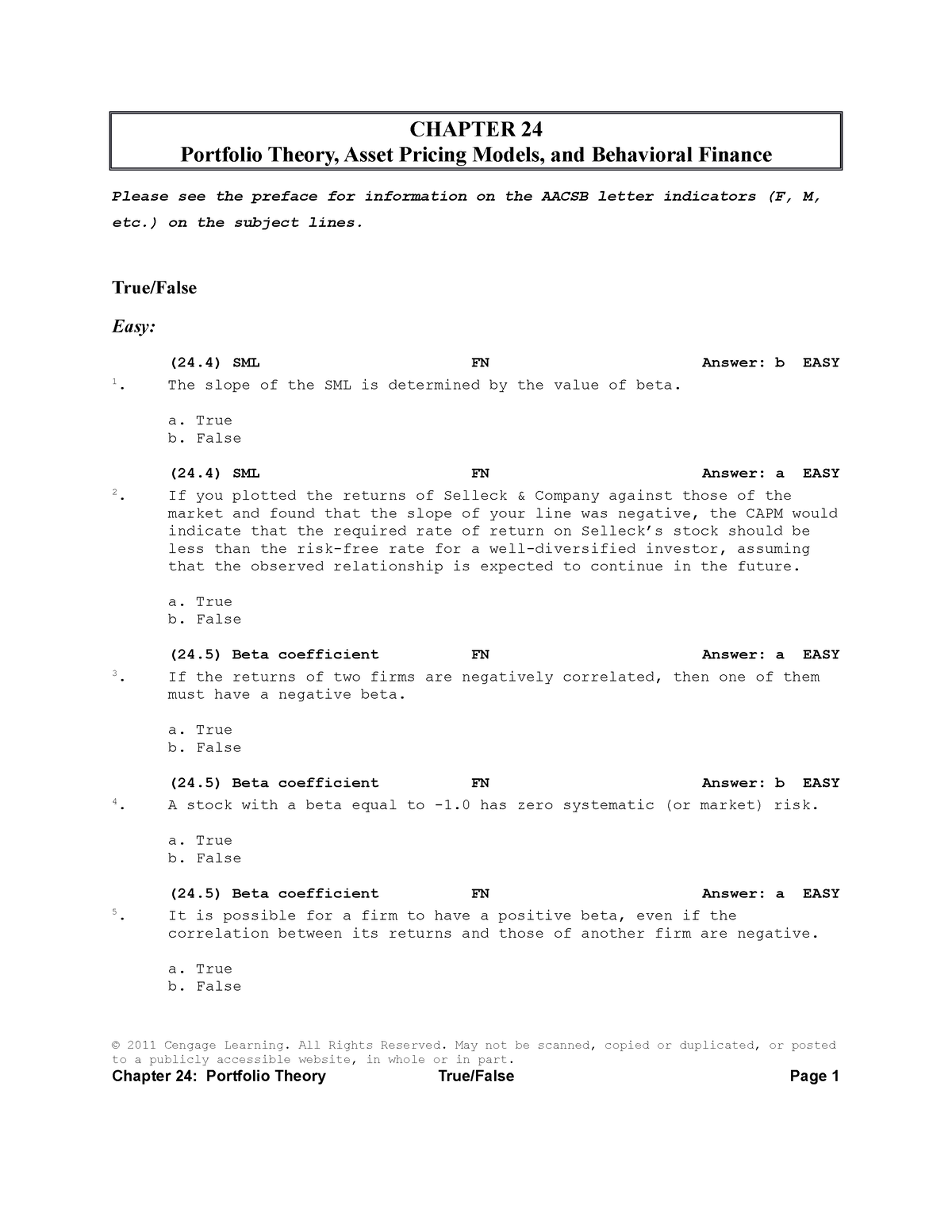 Ch24 Test Bank 4-5-10 - Testbank - CHAPTER 24 Portfolio Theory, Asset ...