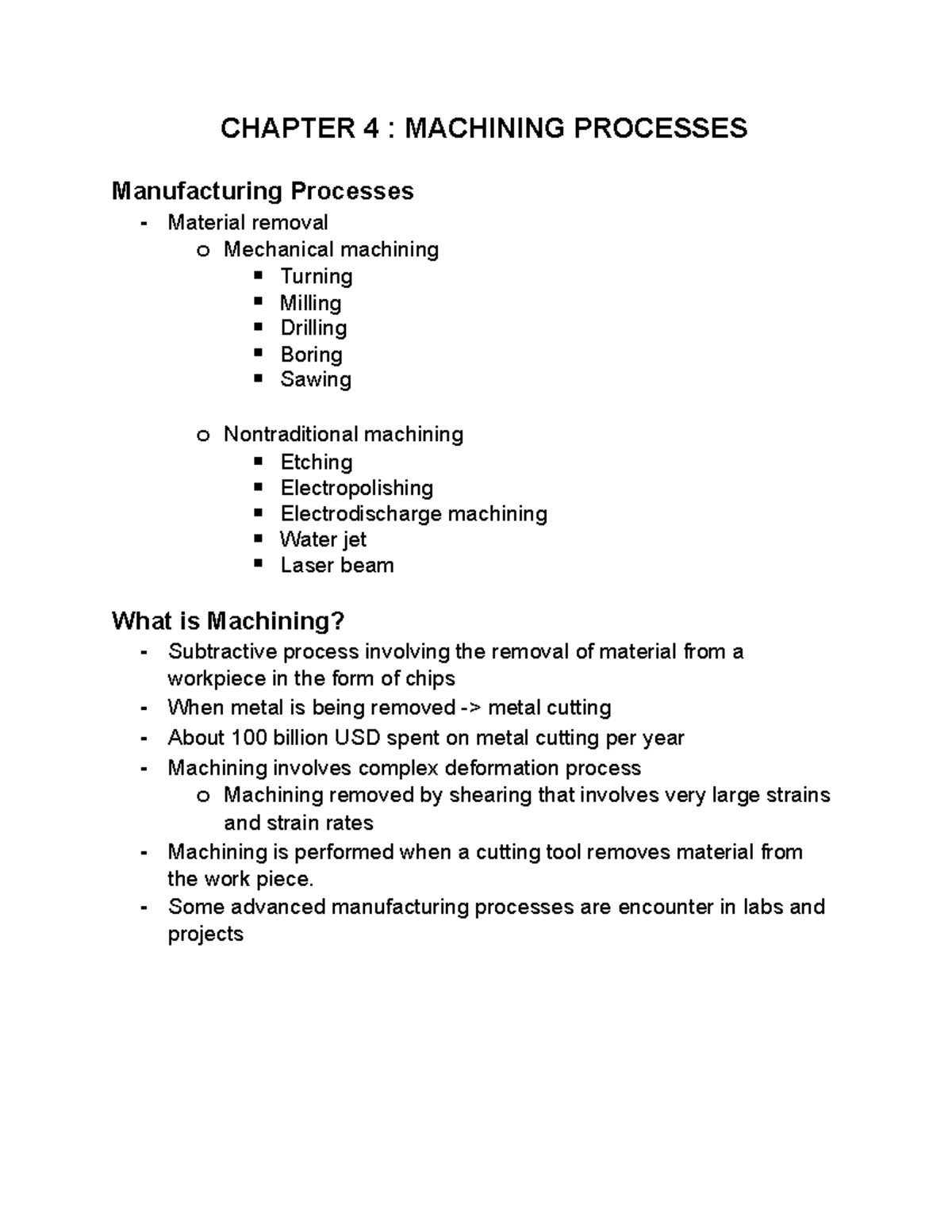 IE1052 Chapter4 p1 - CHAPTER 4 : MACHINING PROCESSES Manufacturing ...