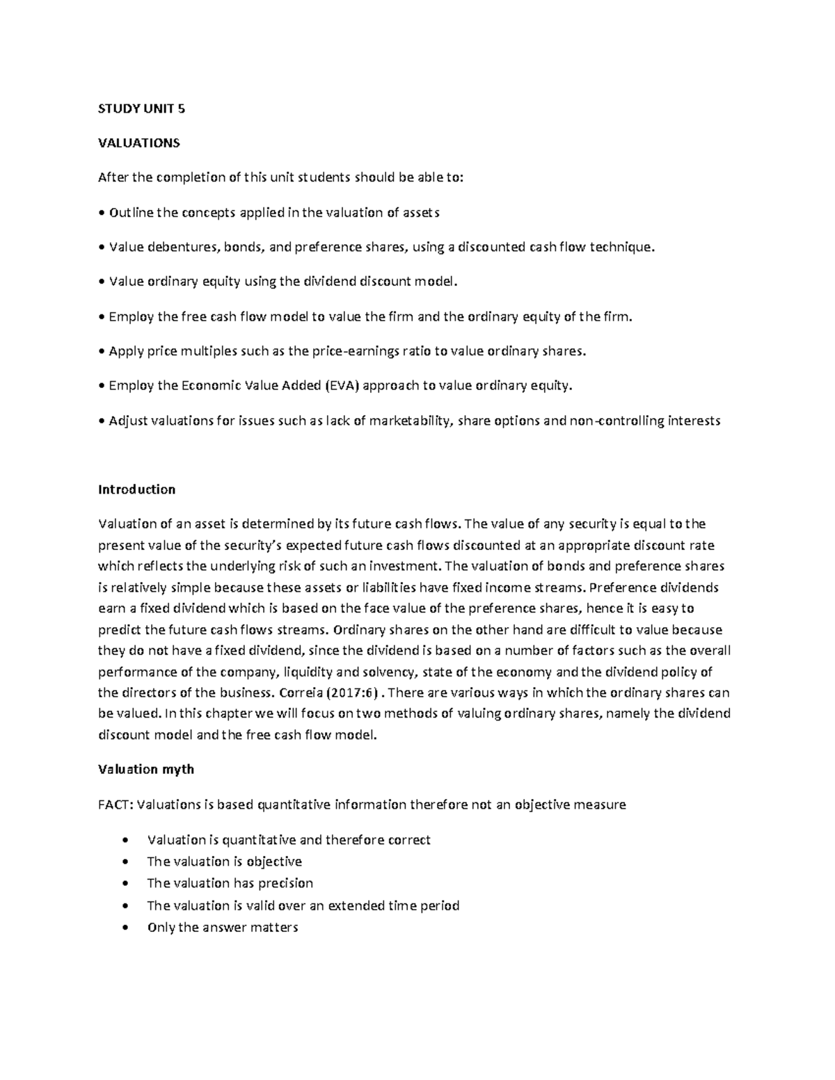 Week 5 - Notes - STUDY UNIT 5 VALUATIONS After the completion of this ...