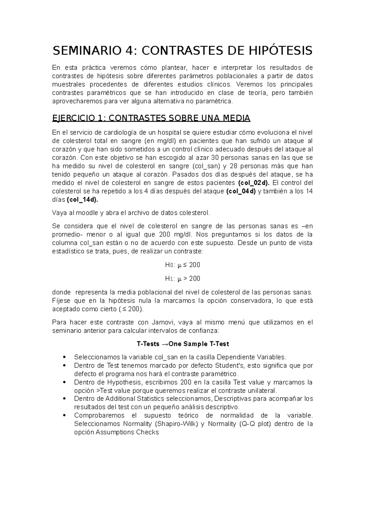 Seminario 4 Contrastes De HipÓtesis Seminario 4 Contrastes De