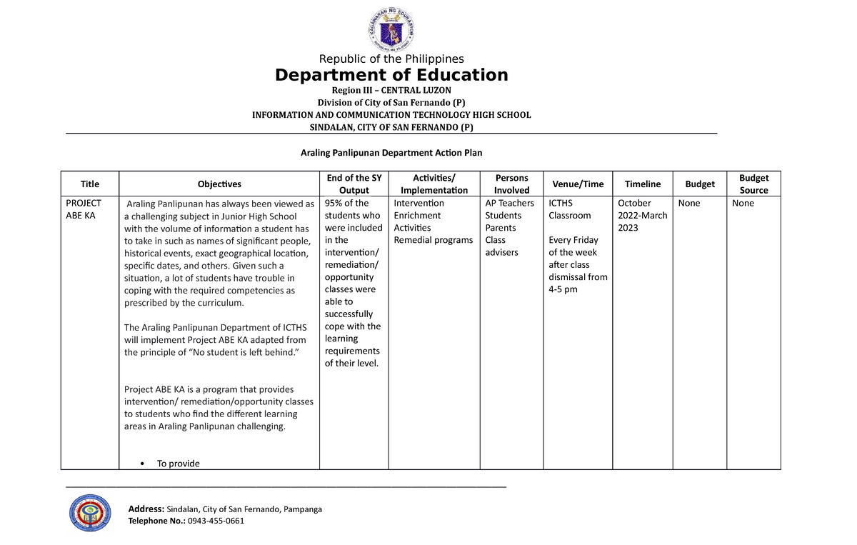 Araling Panlipunan-Department-Action-Plan - Republic of the Philippines ...