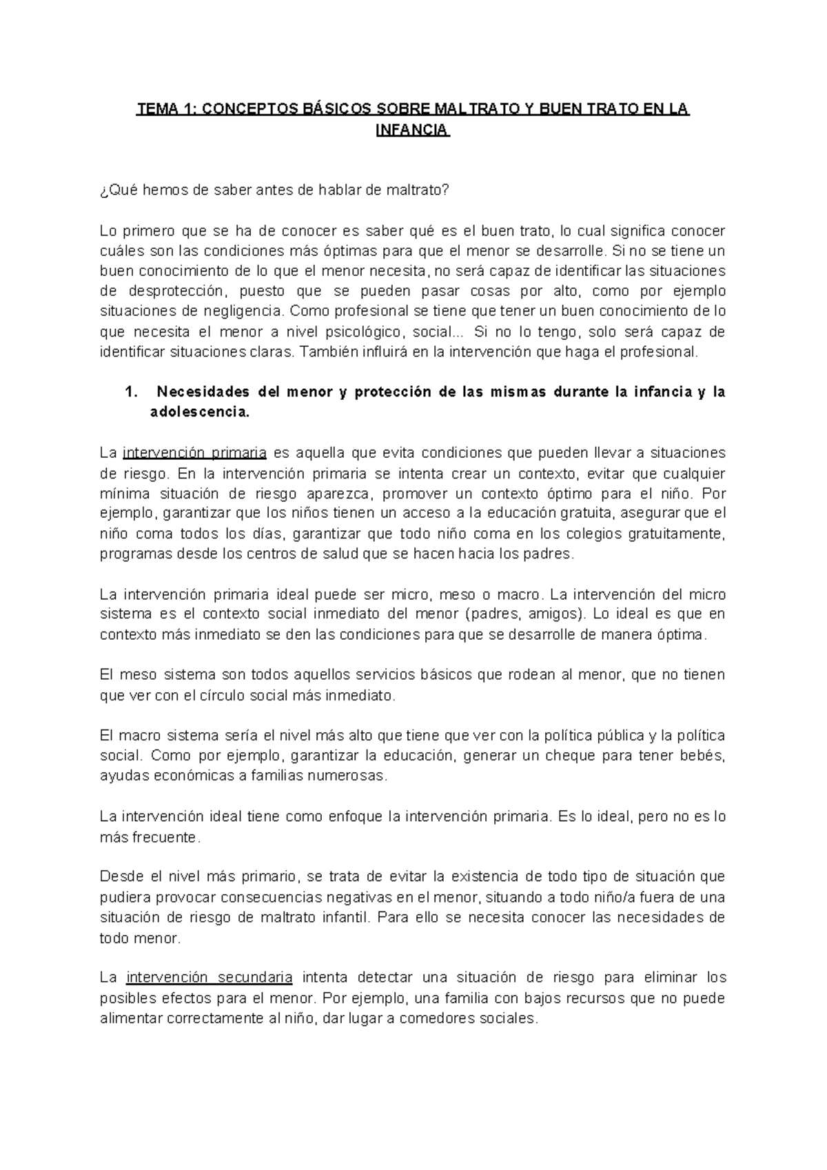 Apuntes Maltrato E Intervencion EN Menores - TEMA 1: CONCEPTOS BÁSICOS ...