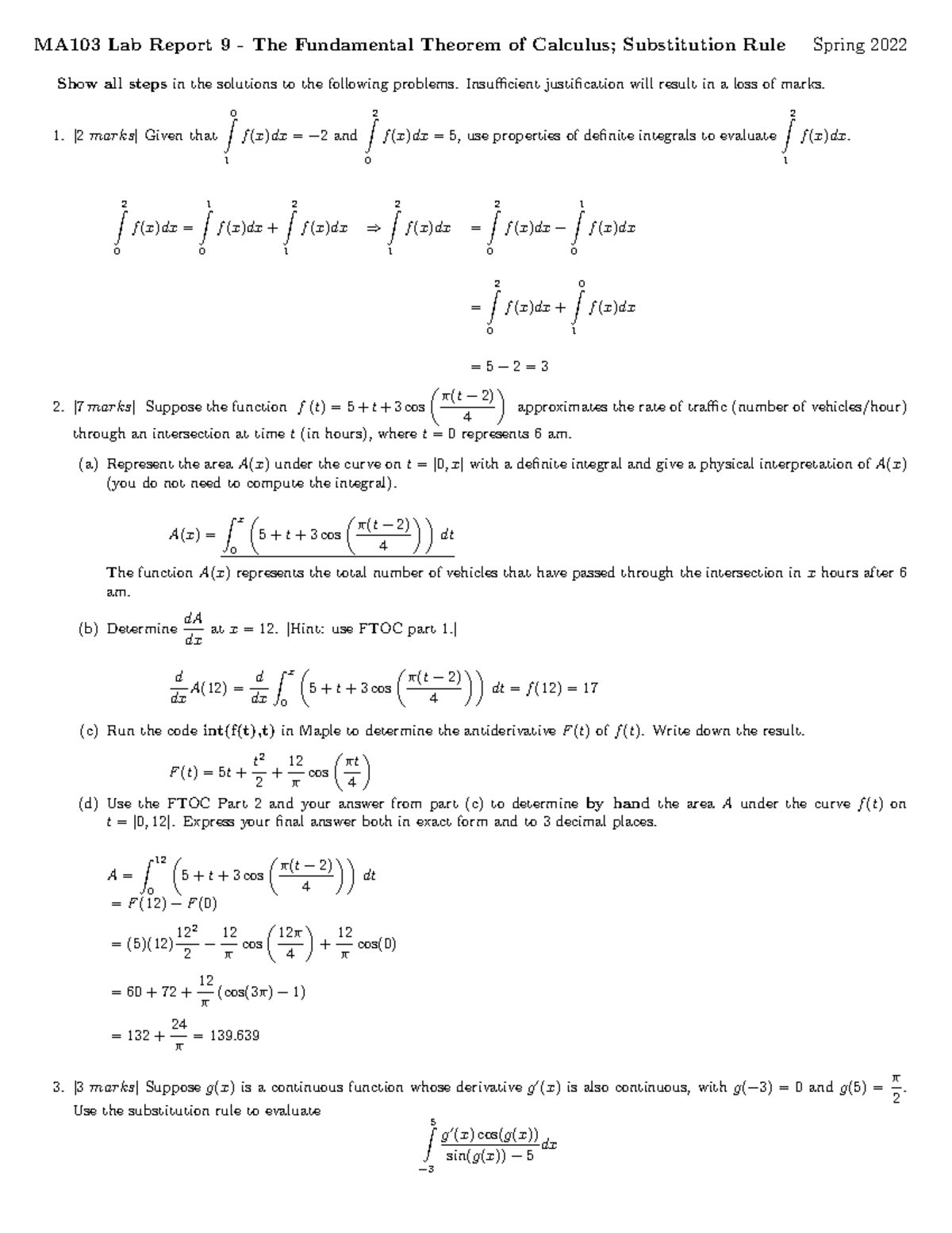 MA103 Lab 9 Solutions - MA103 Lab Report 9 - The Fundamental Theorem of ...