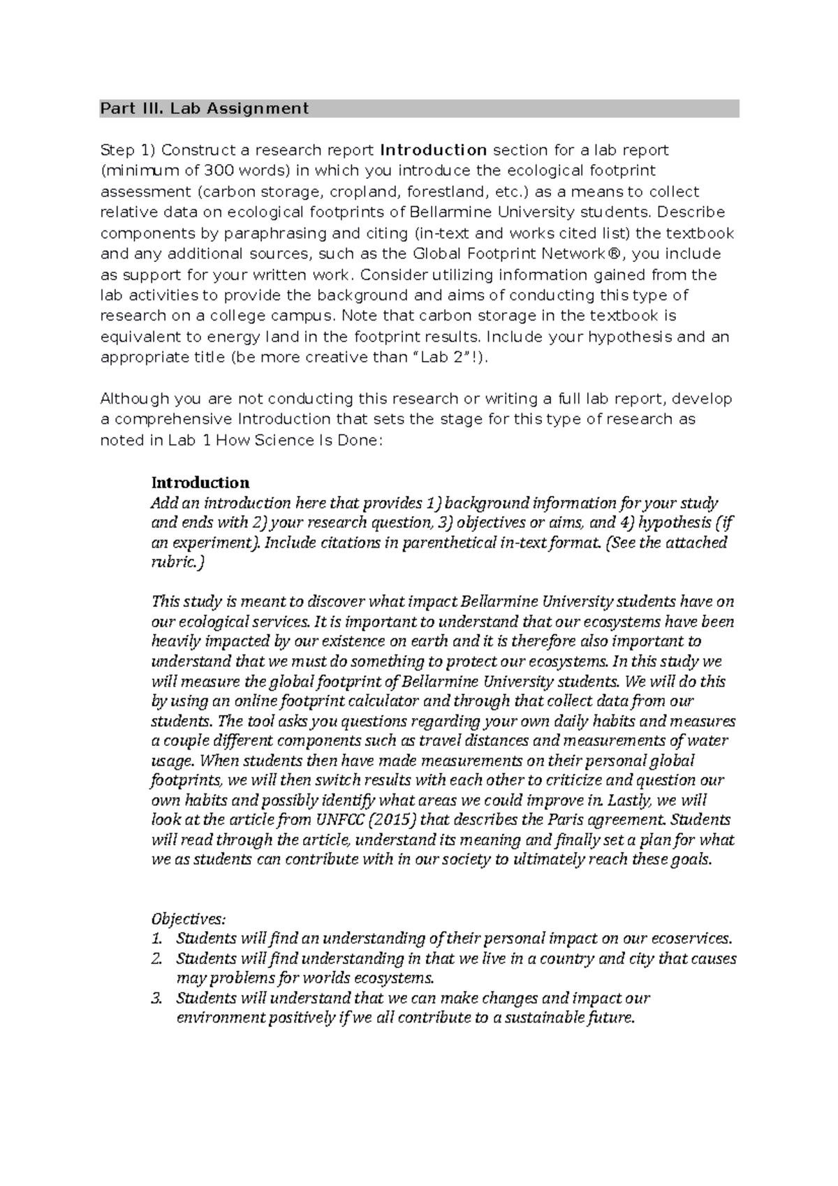 Introduction lab 2 Environmental footprint, Lab Part III. Lab