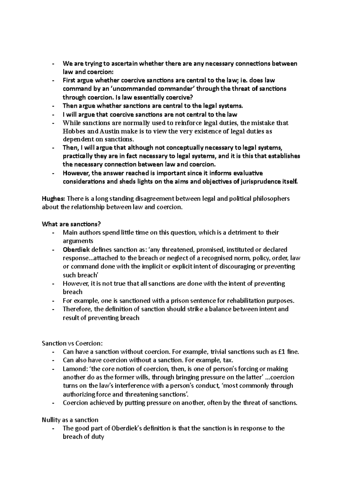 1. Law and Coercion xcx We are trying to ascertain whether there