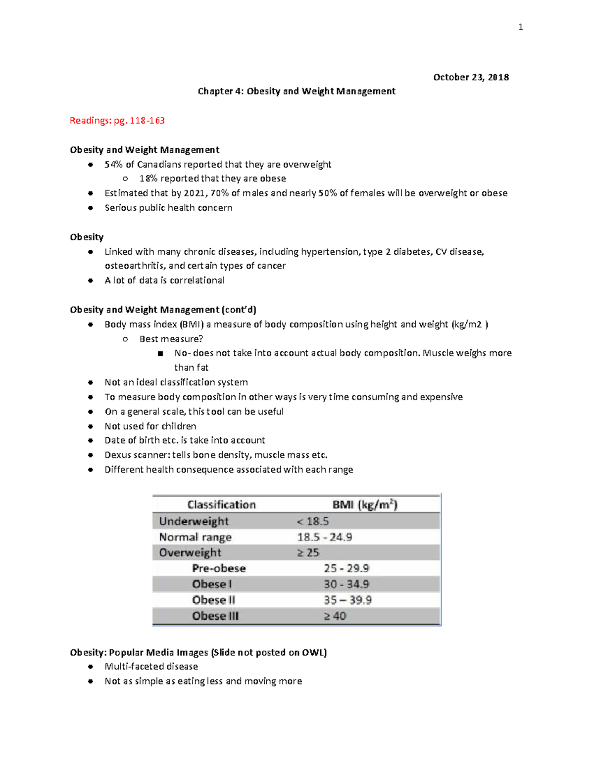 Chapter 4 Obesity and Weight Managment - October 23, 2018 Chapter 4 ...