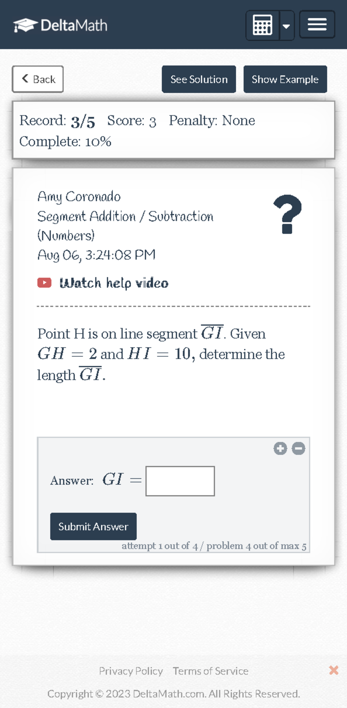 Delta Math 3 - Back See Solution Show Example Record: 3/5 Score: 3 ...