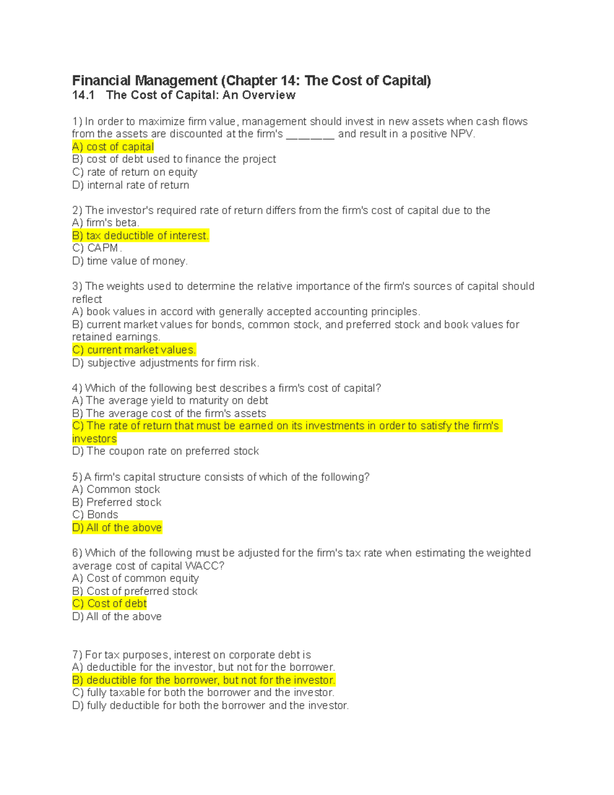 the-cost-of-capital-questions-financial-management-chapter-14-the-cost-of-capital-14-the