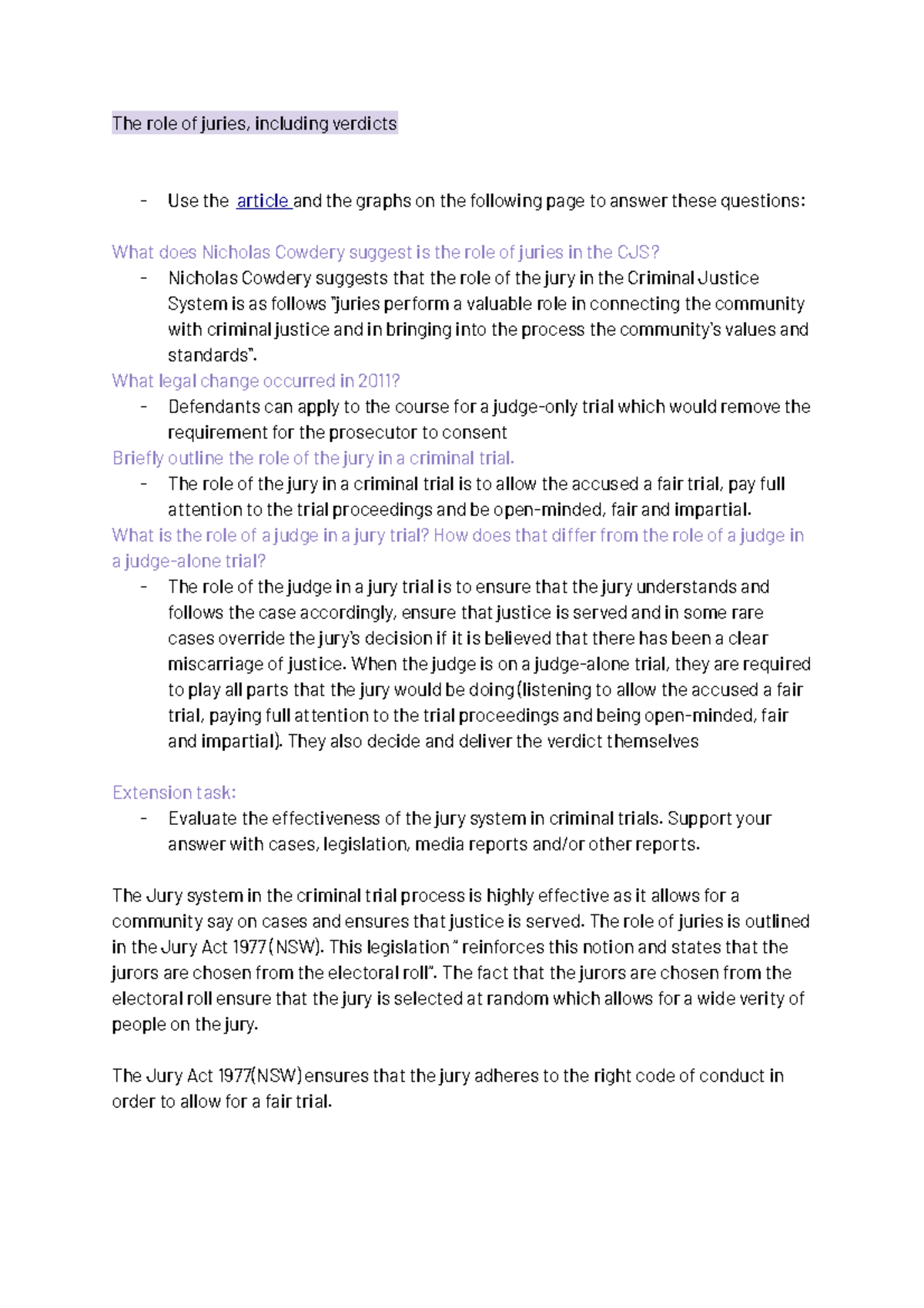 Hsc style questions case study - The role of juries, including verdicts ...