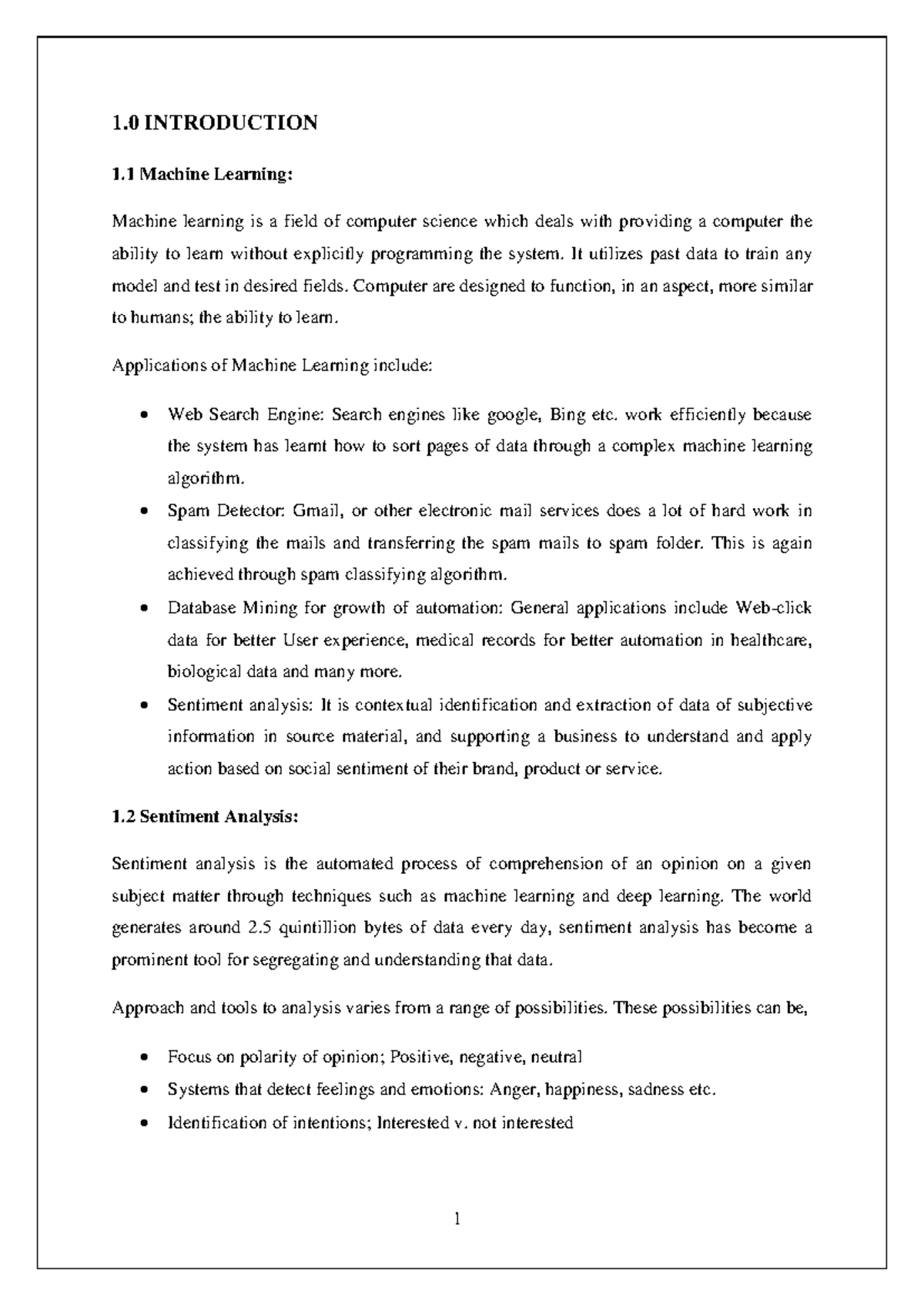 Technical Report Adithya - 1 INTRODUCTION 1 Machine Learning: Machine ...