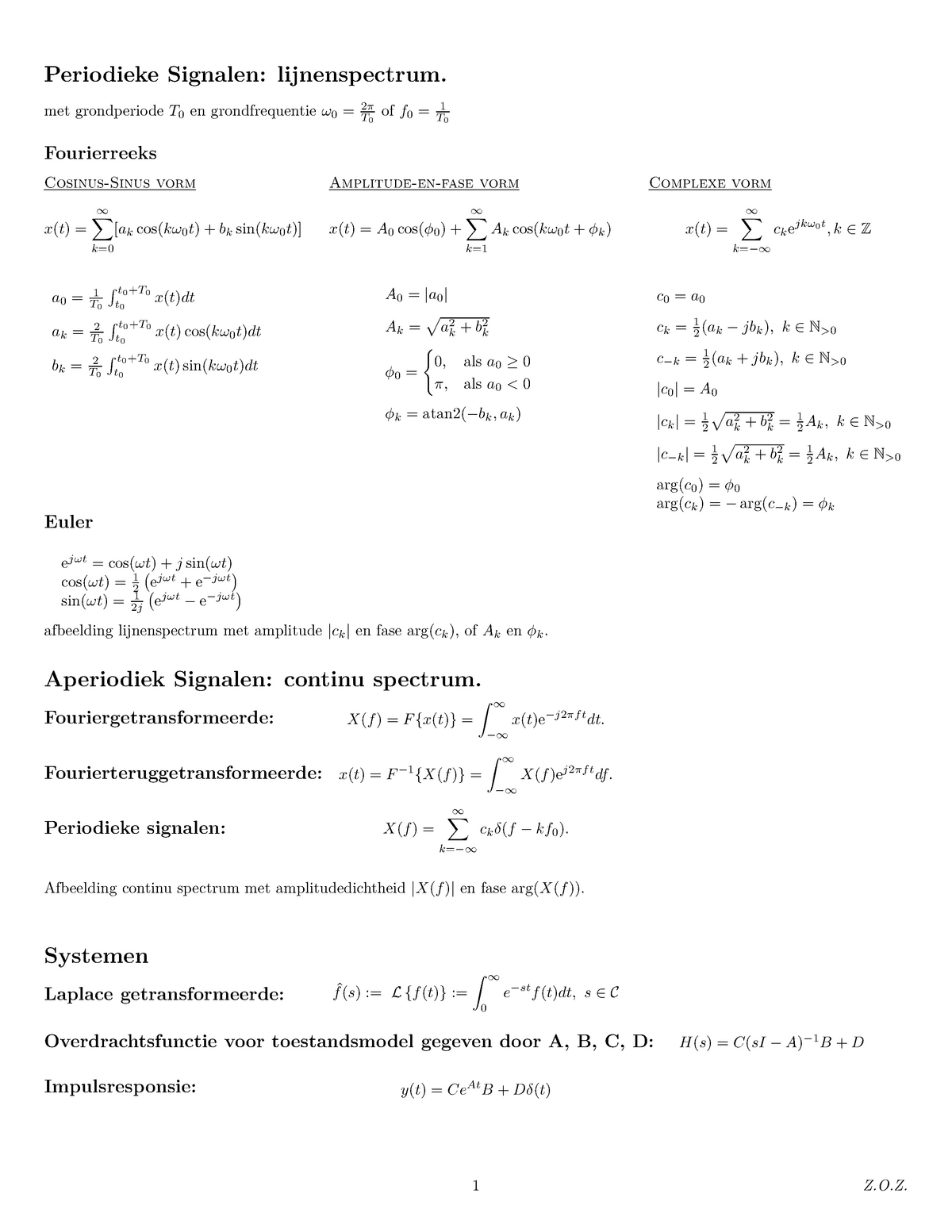 Formuleblad Signals Systems 18 Studeersnel