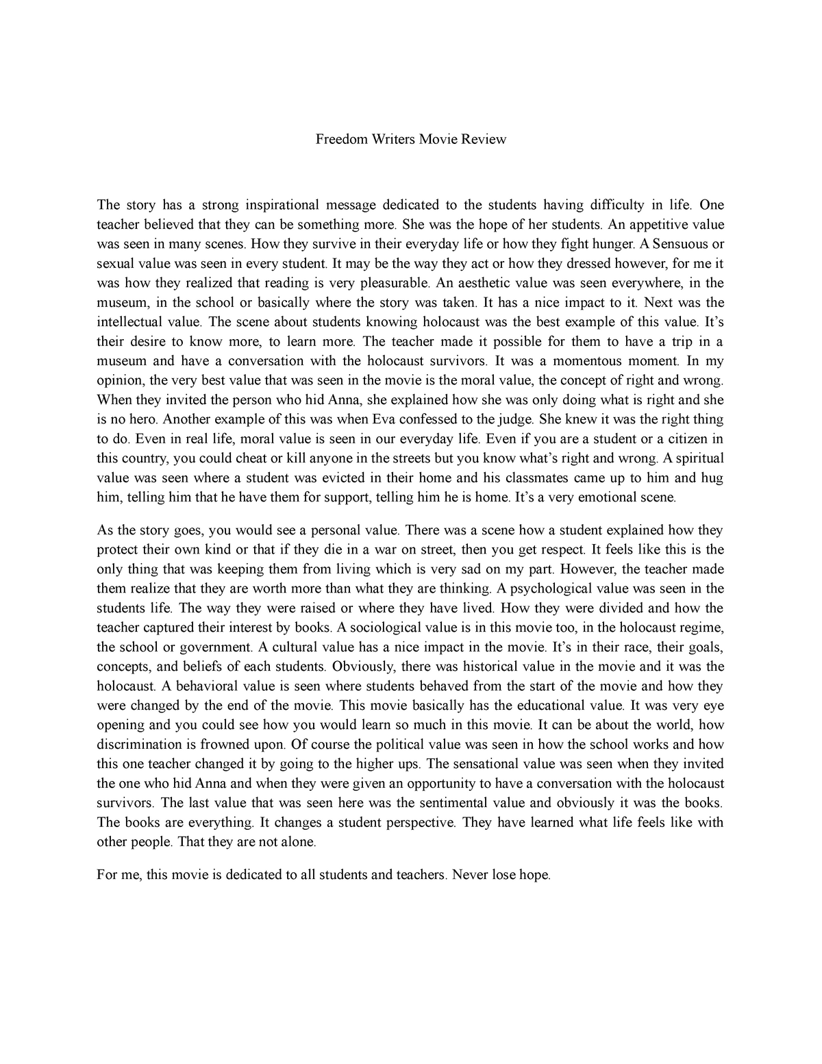 freedom writers essay introduction