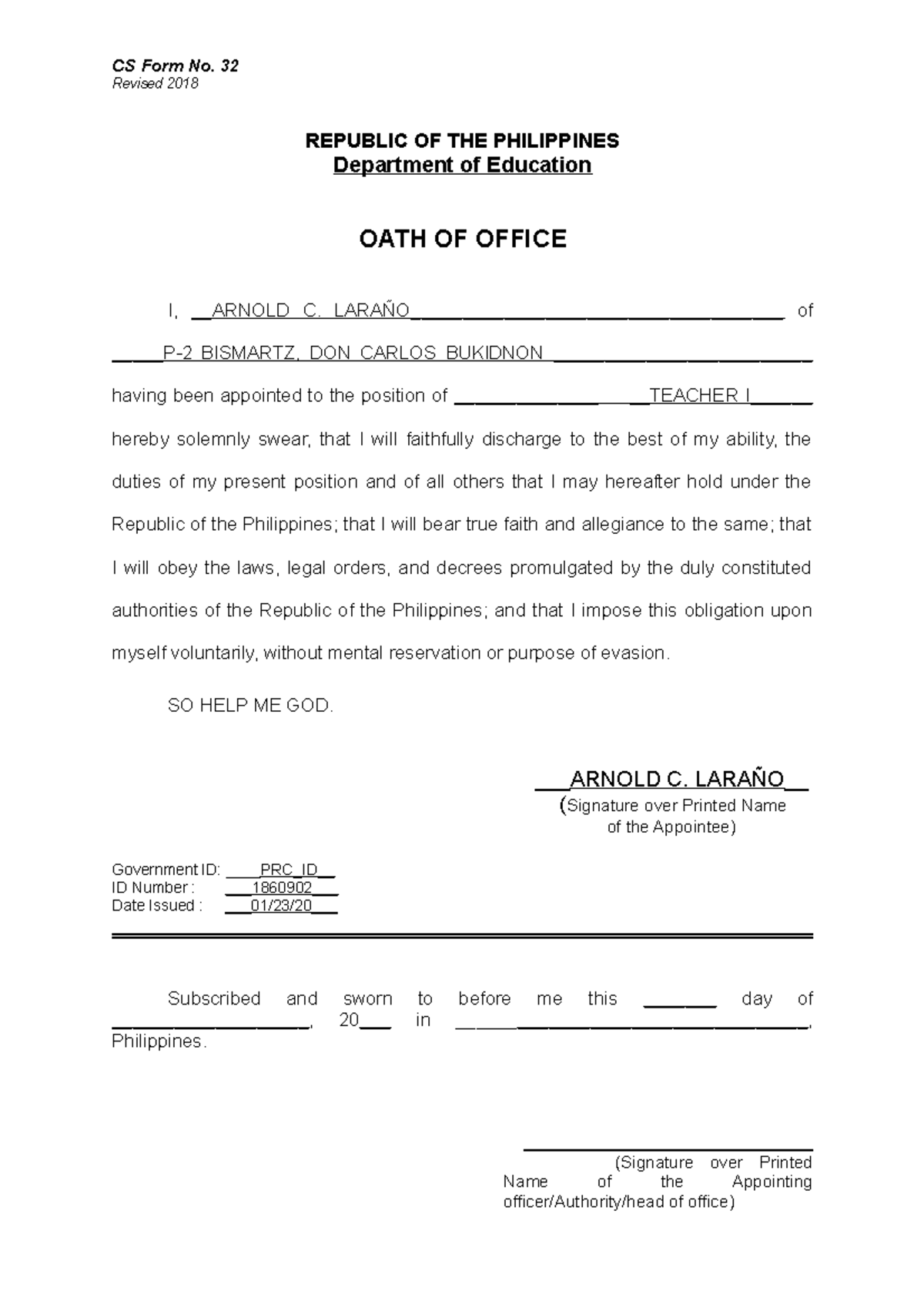 CSFormNo Letter of Intent CS Form No. 32 Revised 2018 REPUBLIC OF
