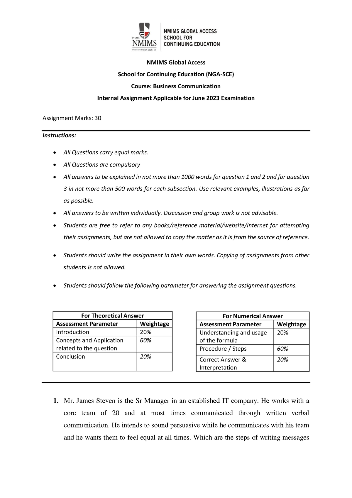 business communication assignment nmims june 2023