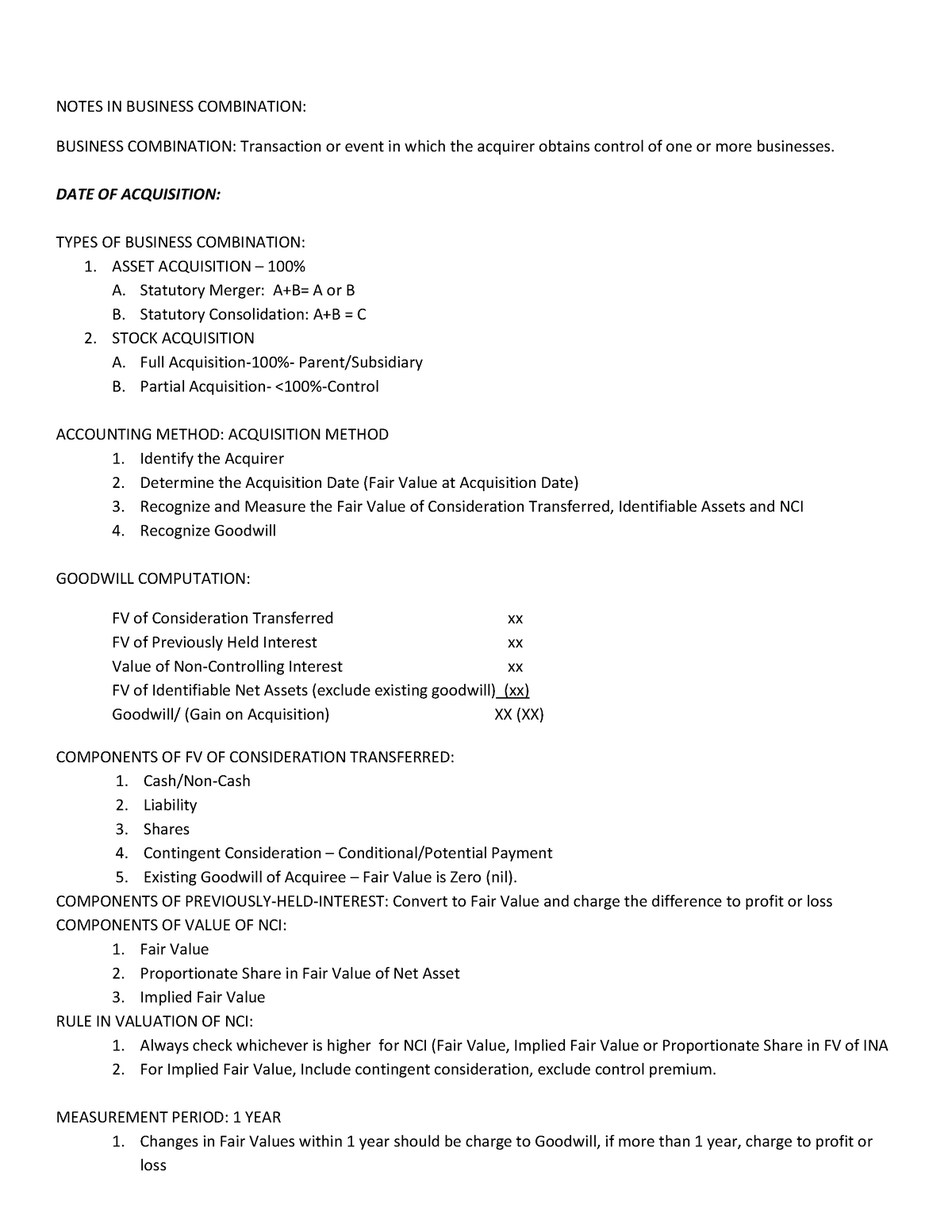 Notes in Business Combination Nano - NOTES IN BUSINESS COMBINATION ...