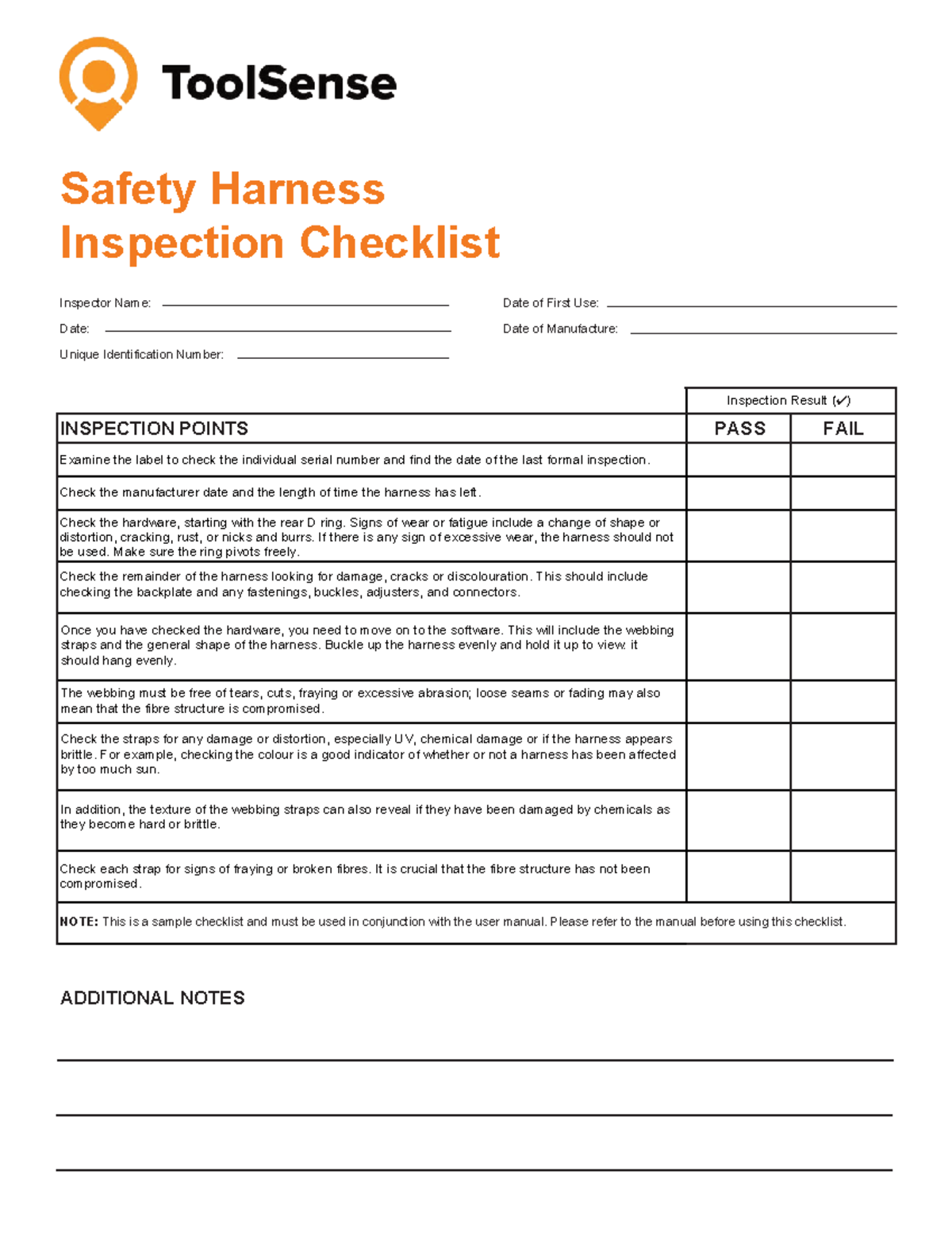 Harness Inspection - Inspection Result ( ) INSPECTION POINTS PASS FAIL ...