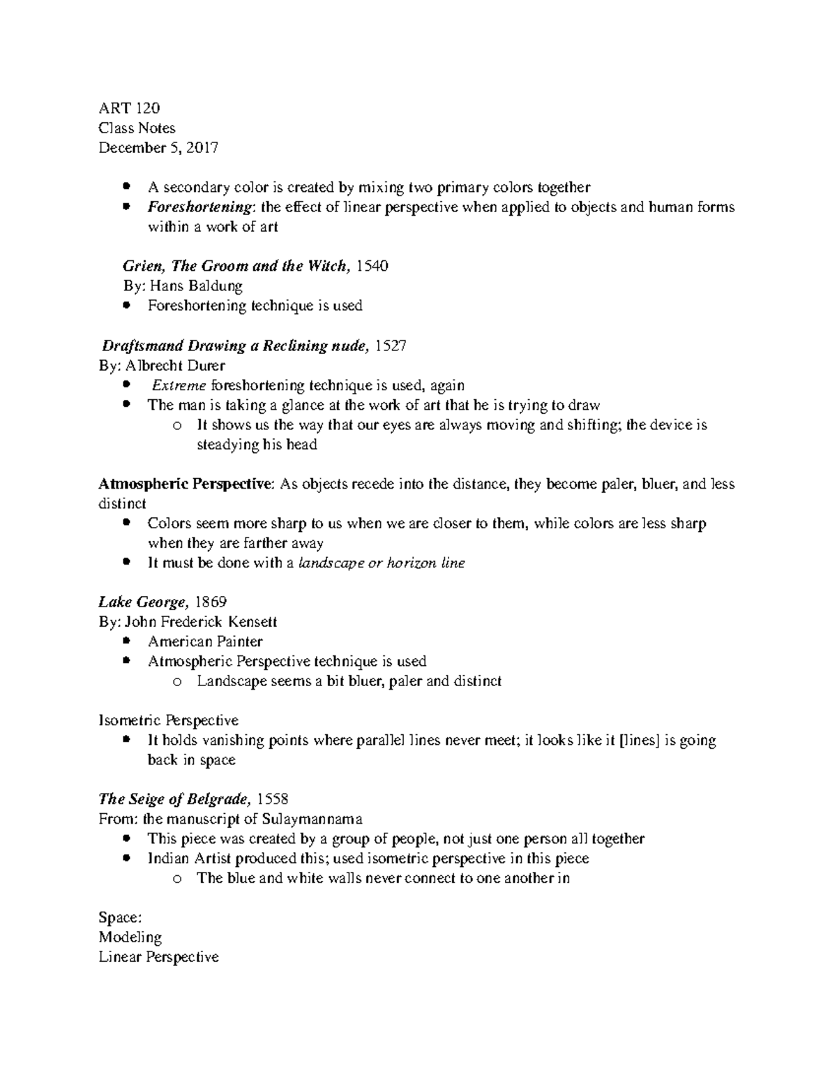 ART120 0001 December 5 - Professor Kathy Quick; Semesterly Note Taker ...