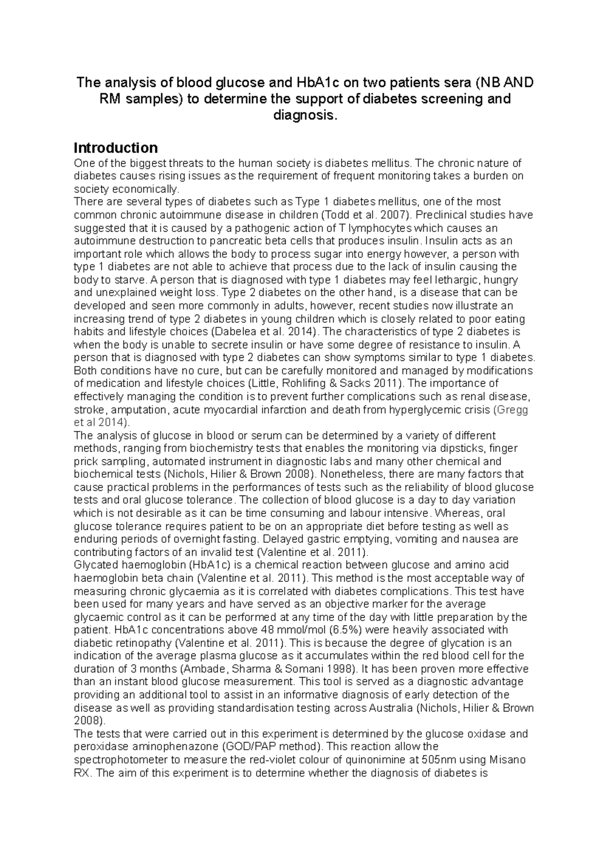 Diabetes Final Report Submission FOR Studoc The analysis of blood