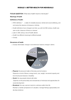 Prelim core 1 notes - PDHPE Better health for individuals ‣ Definitions ...