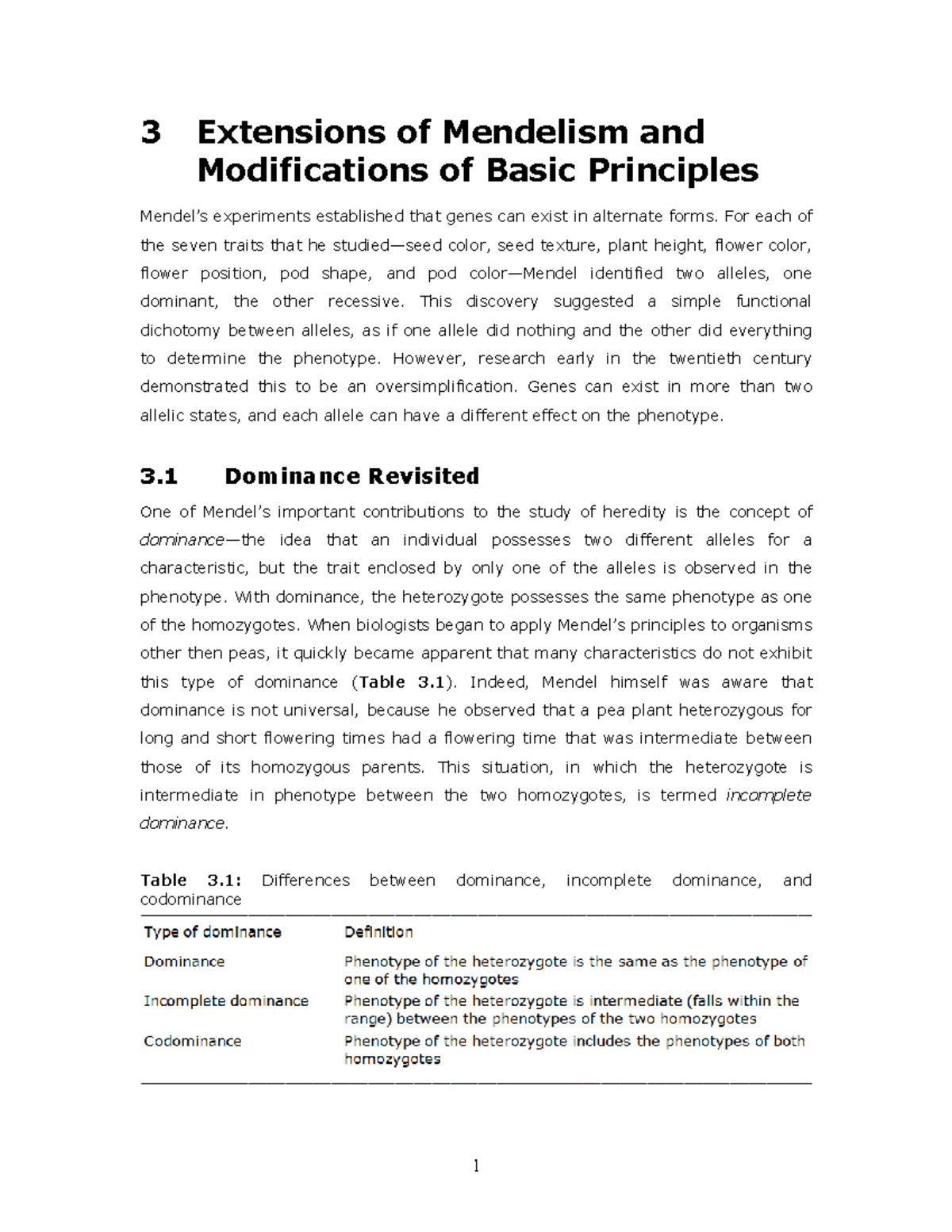 3Extensions of Mendelism and Modifications of Basic Principles 3