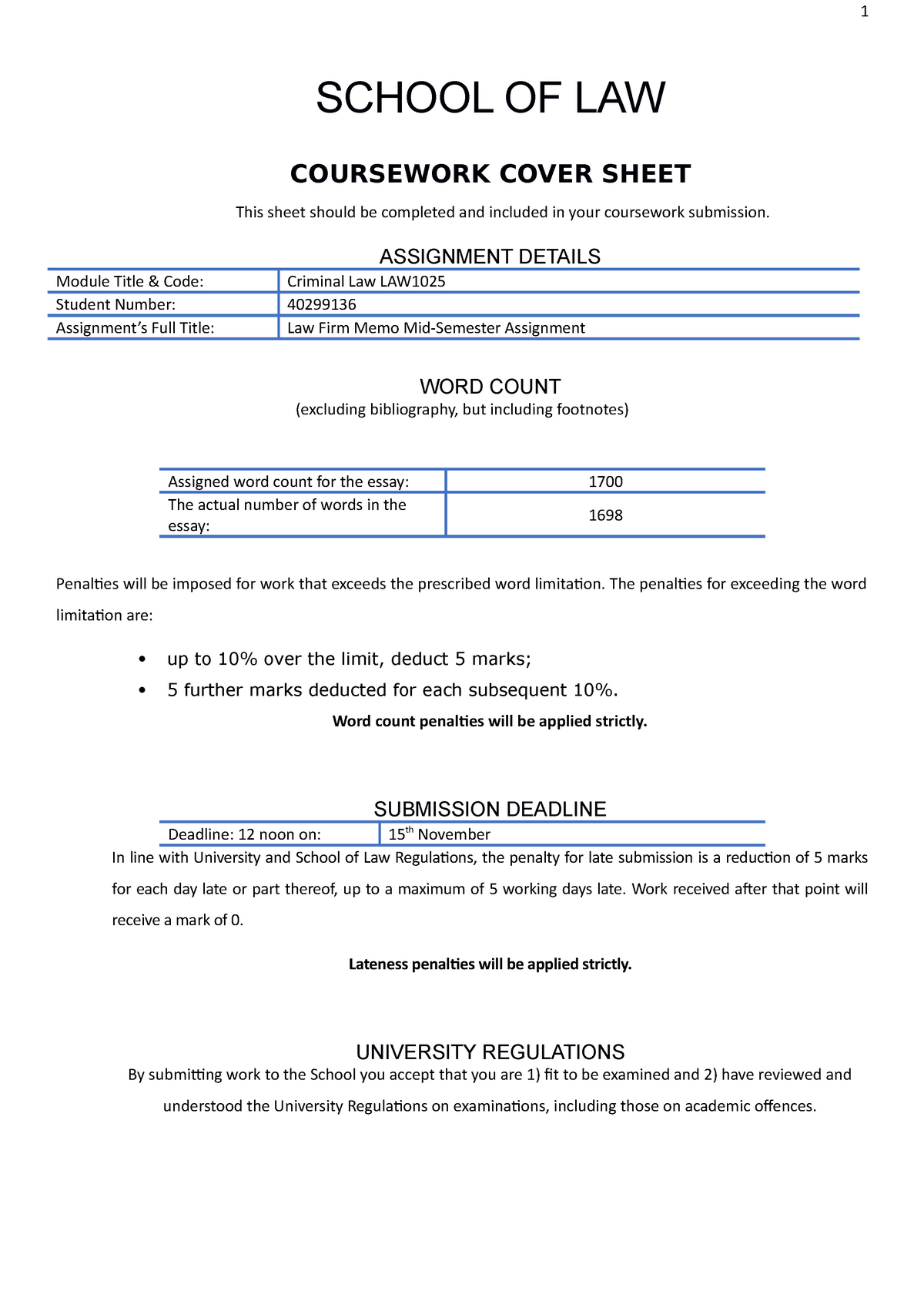 college of law coursework