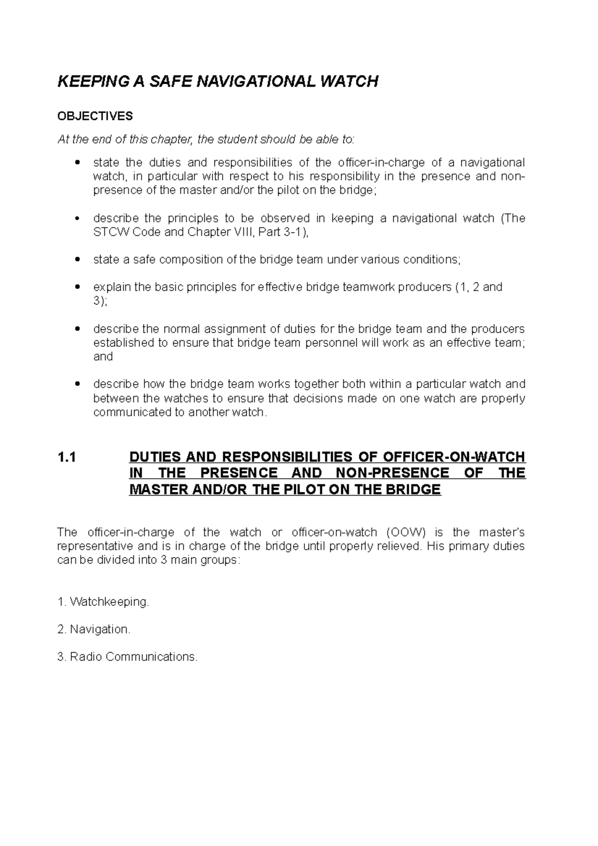 Deck watchkeeping lecture notes KEEPING A SAFE NAVIGATIONAL WATCH